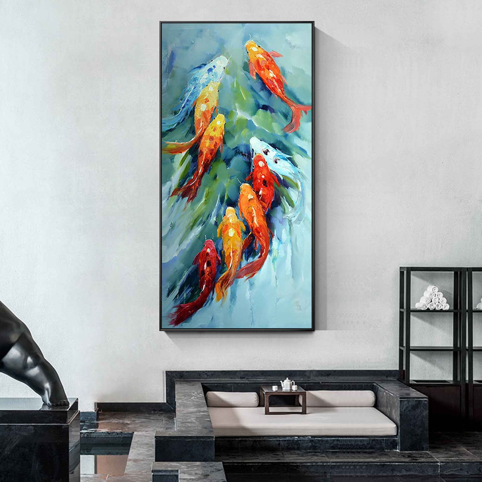 Farbenfrohes Feng Shui-Gemälde mit Koi-Fischen