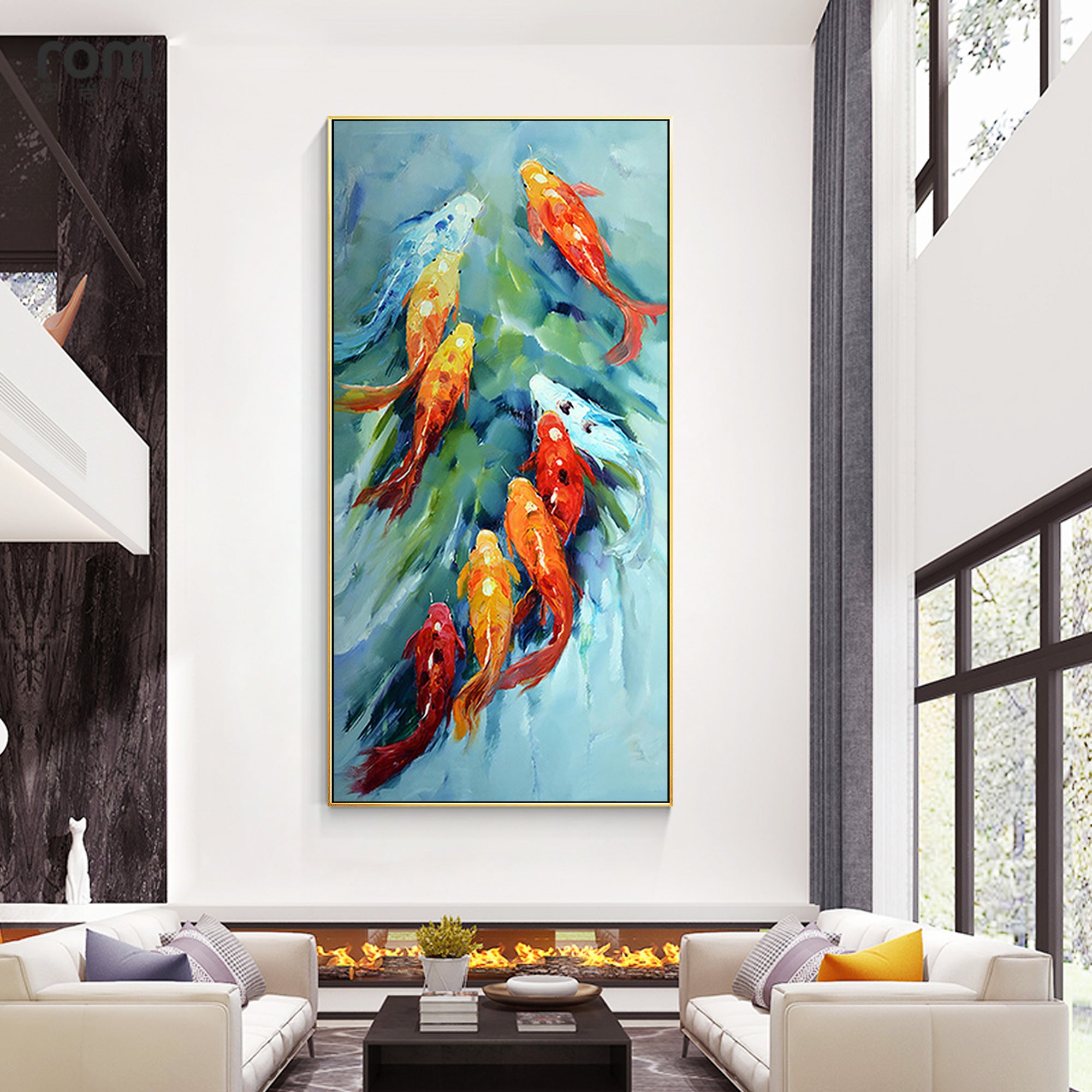 Farbenfrohes Feng Shui-Gemälde mit Koi-Fischen