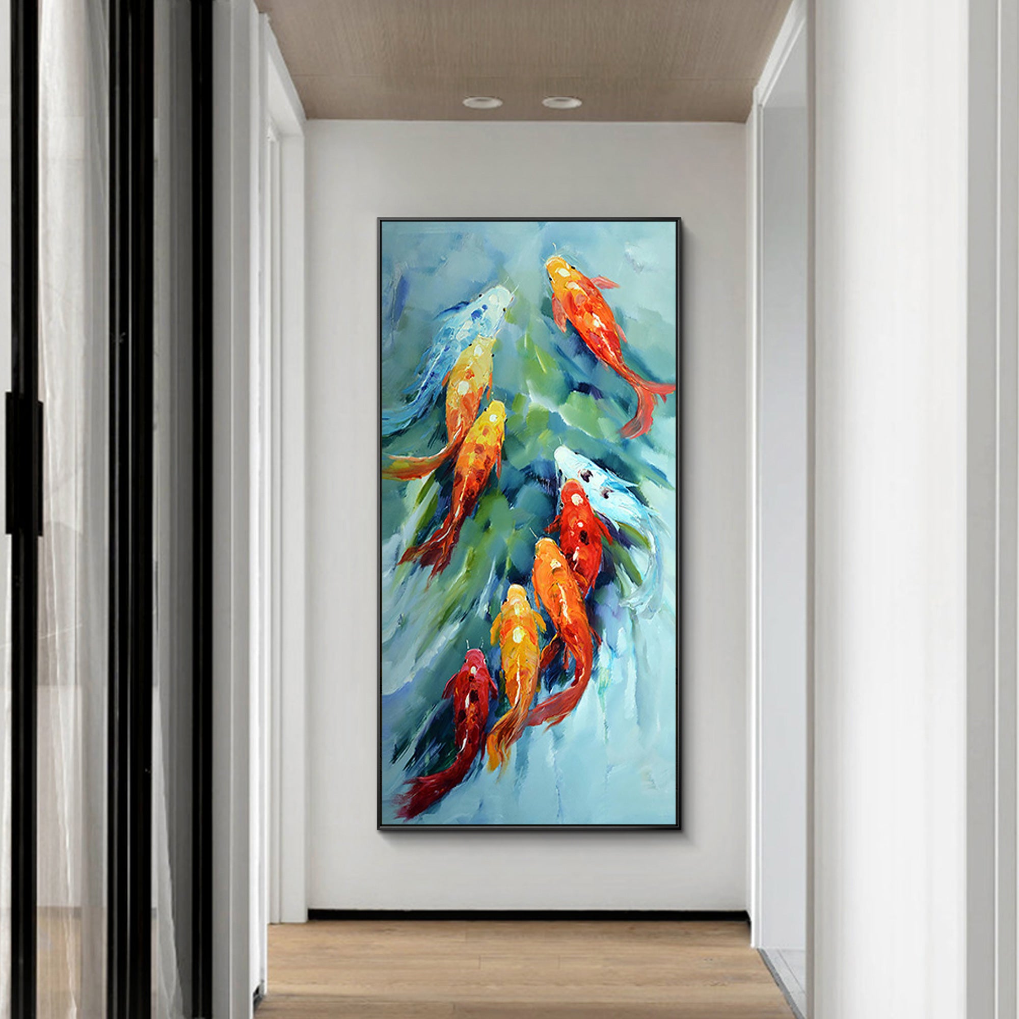 Farbenfrohes Feng Shui-Gemälde mit Koi-Fischen