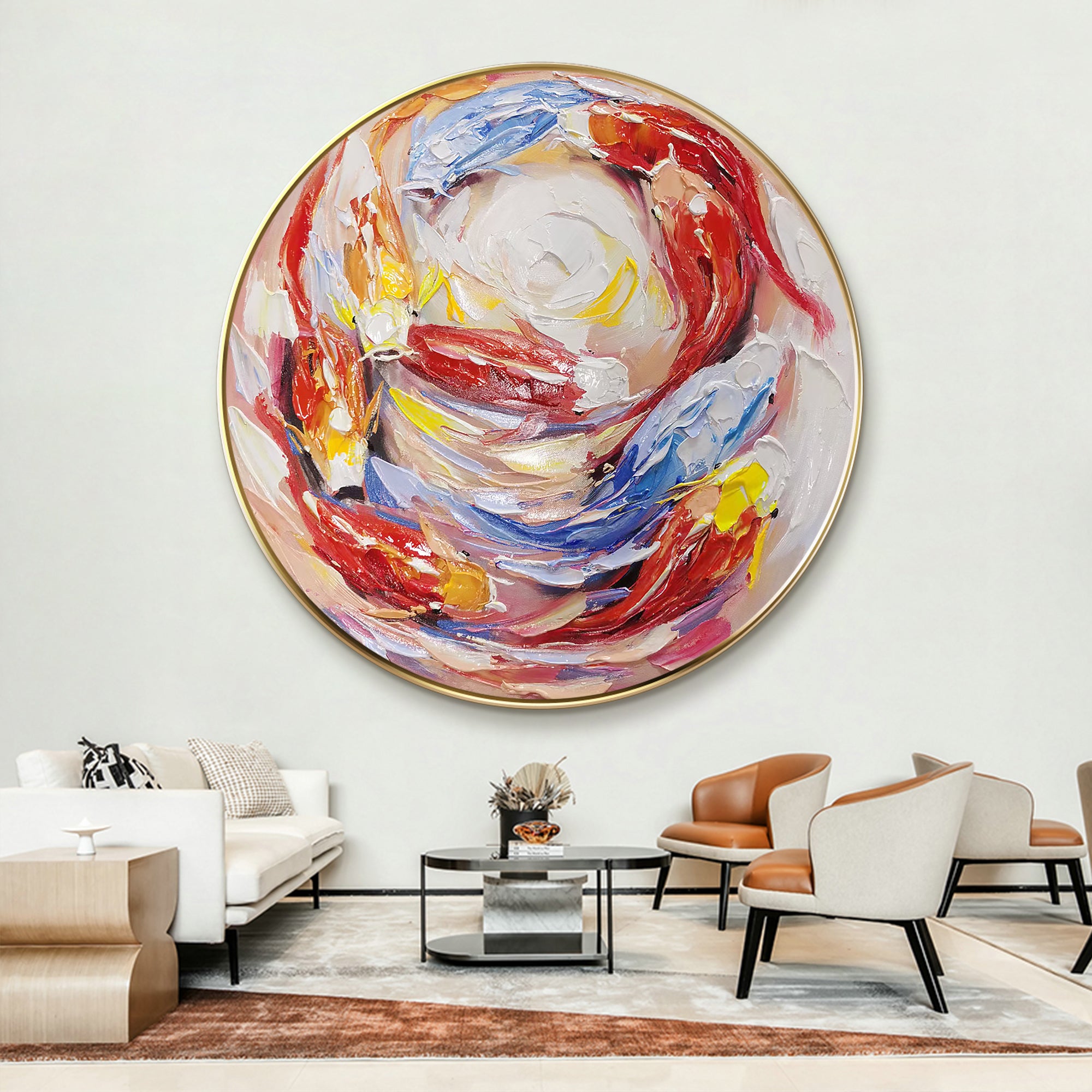 Colorful KOI Fish Swim Circle Painting