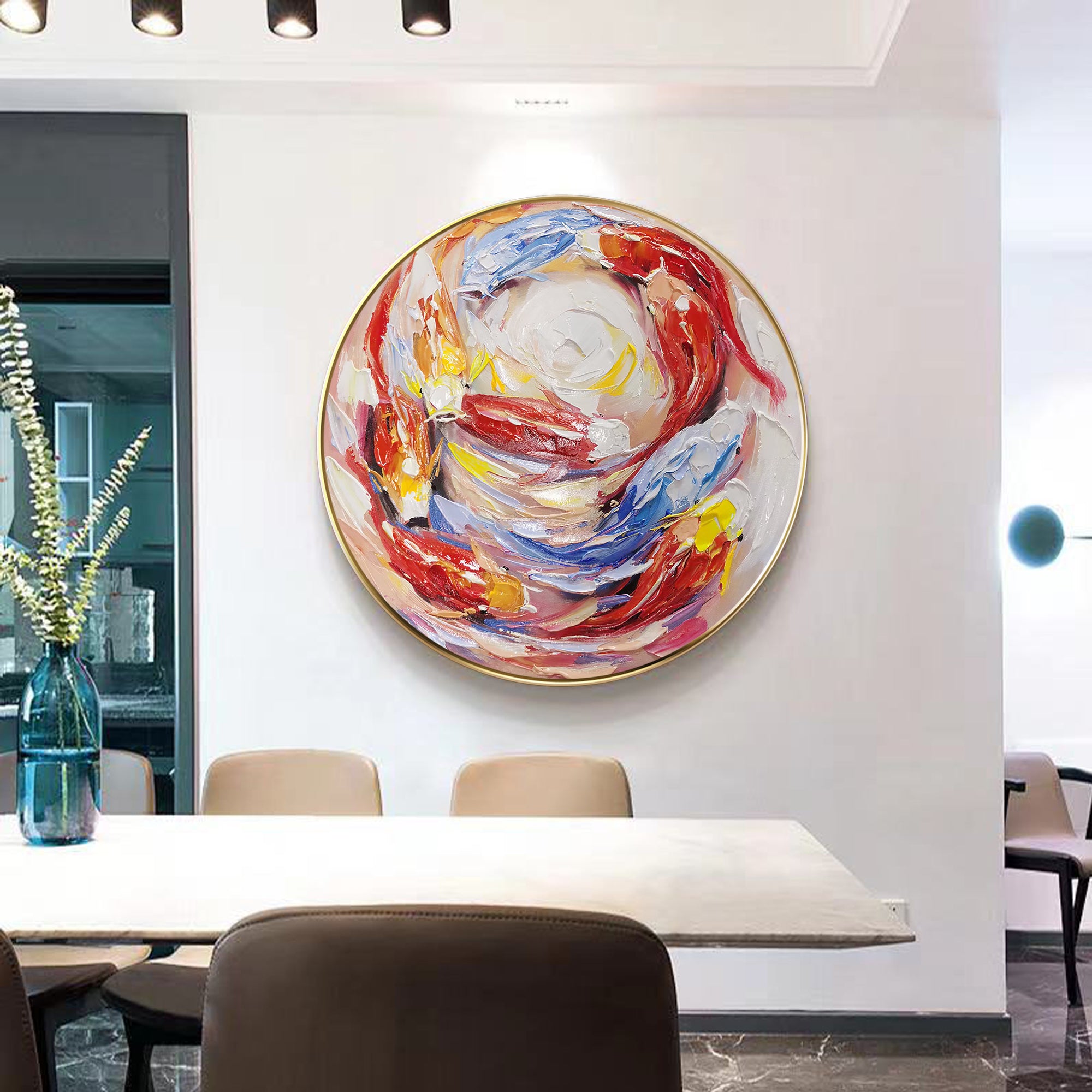 Colorful KOI Fish Swim Circle Painting