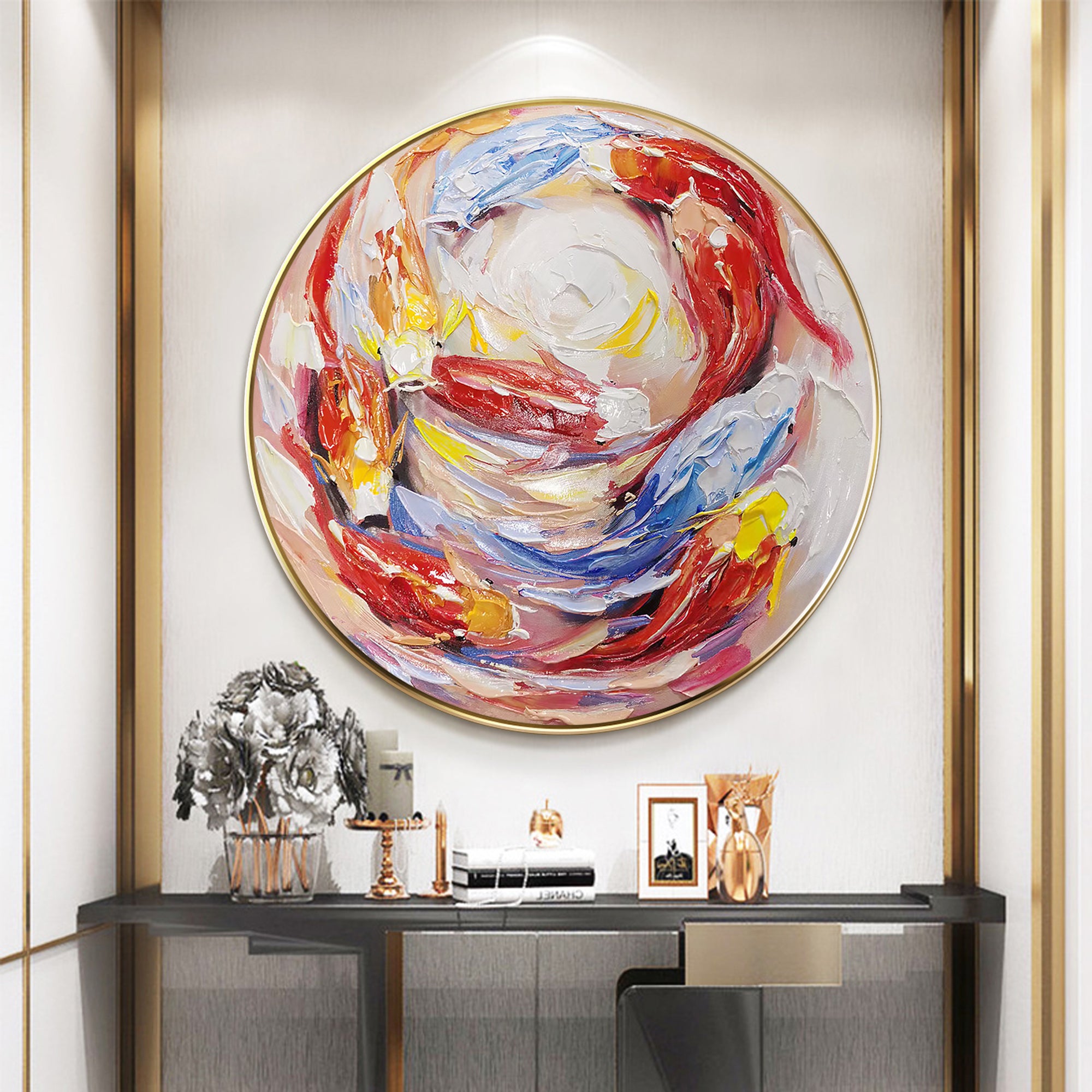 Colorful KOI Fish Swim Circle Painting