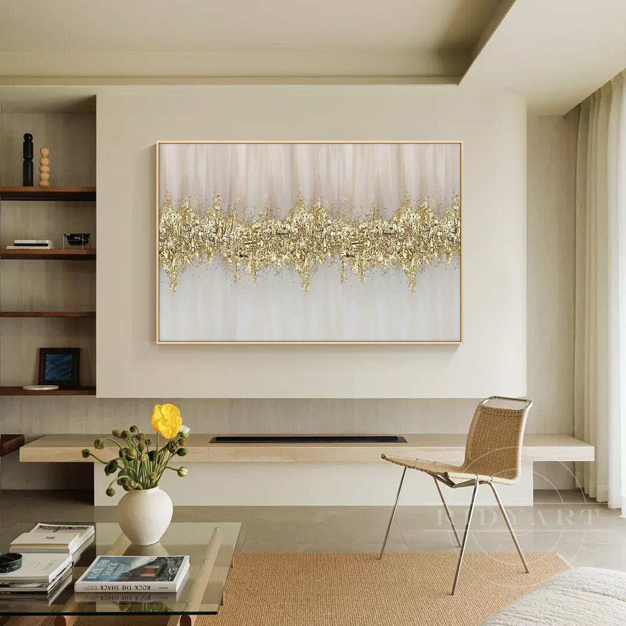 Hand painted gold abstract canvas artwork for home decor