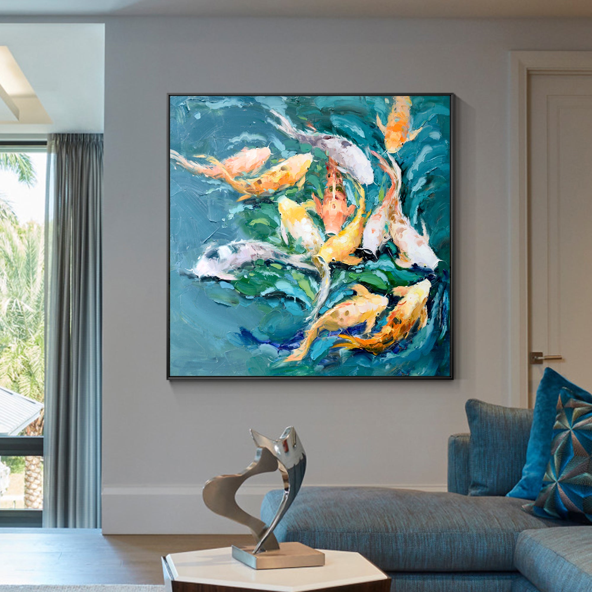 Buntes Feng-Shui-Gemälde mit KOI-Fischen