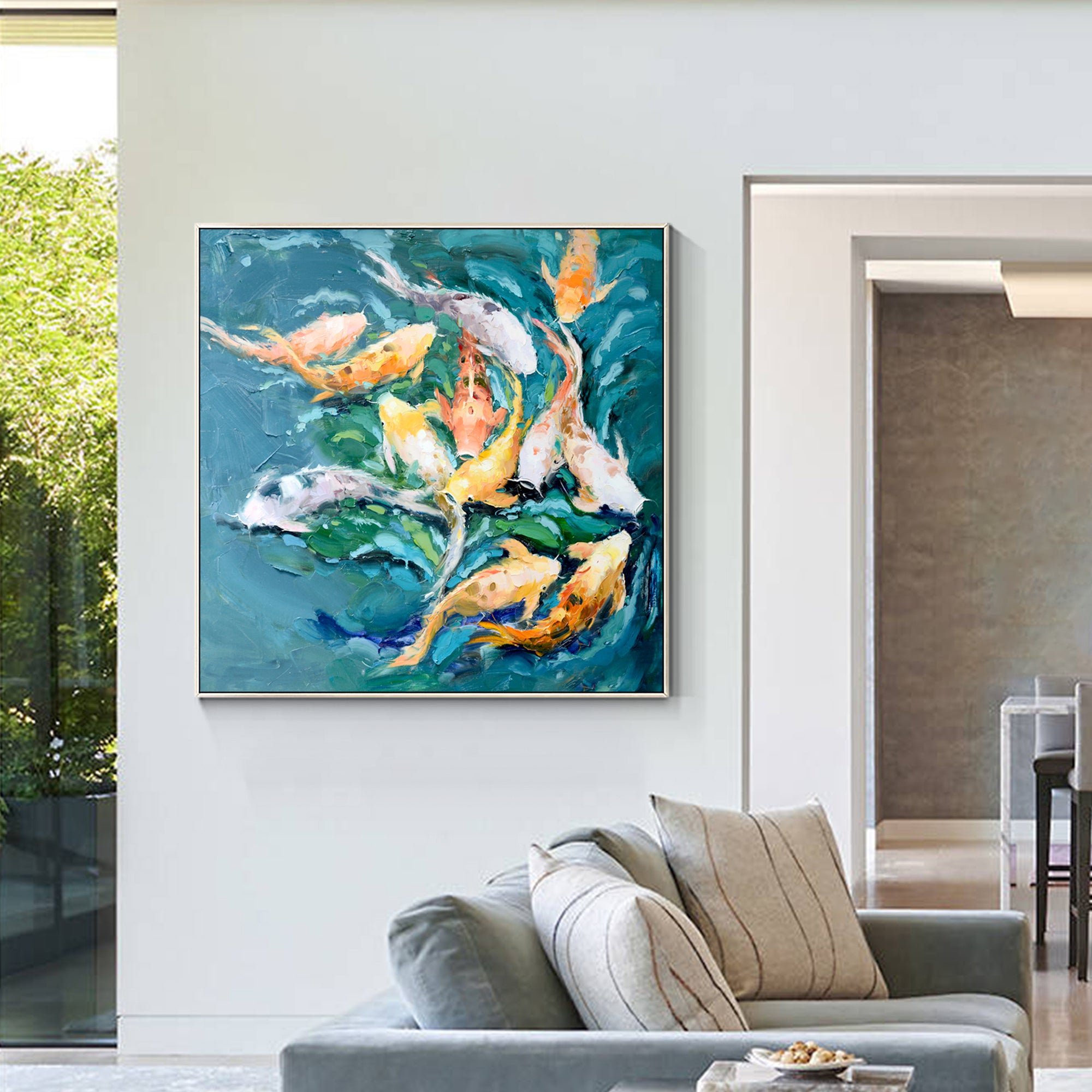 Buntes Feng-Shui-Gemälde mit KOI-Fischen