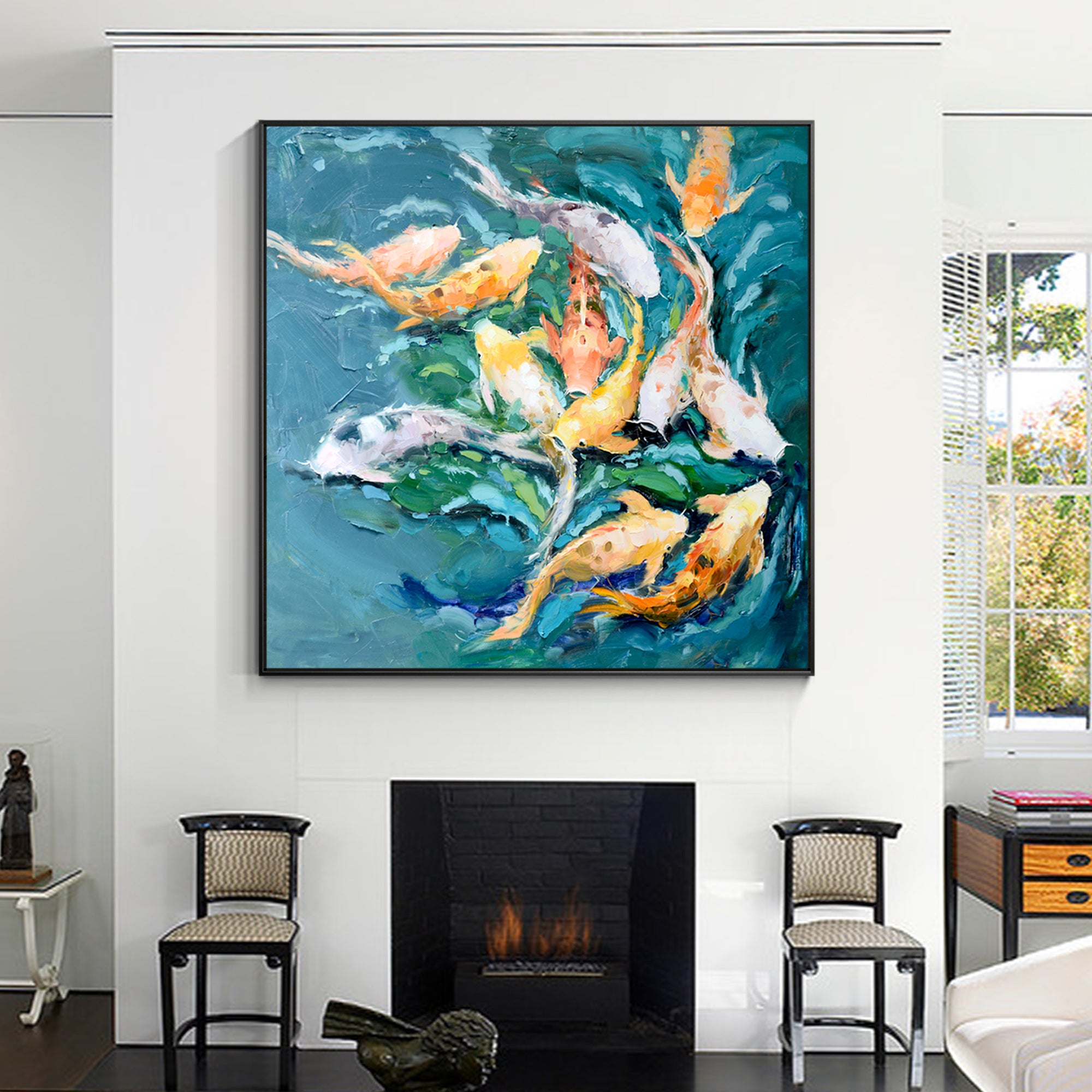 Buntes Feng-Shui-Gemälde mit KOI-Fischen