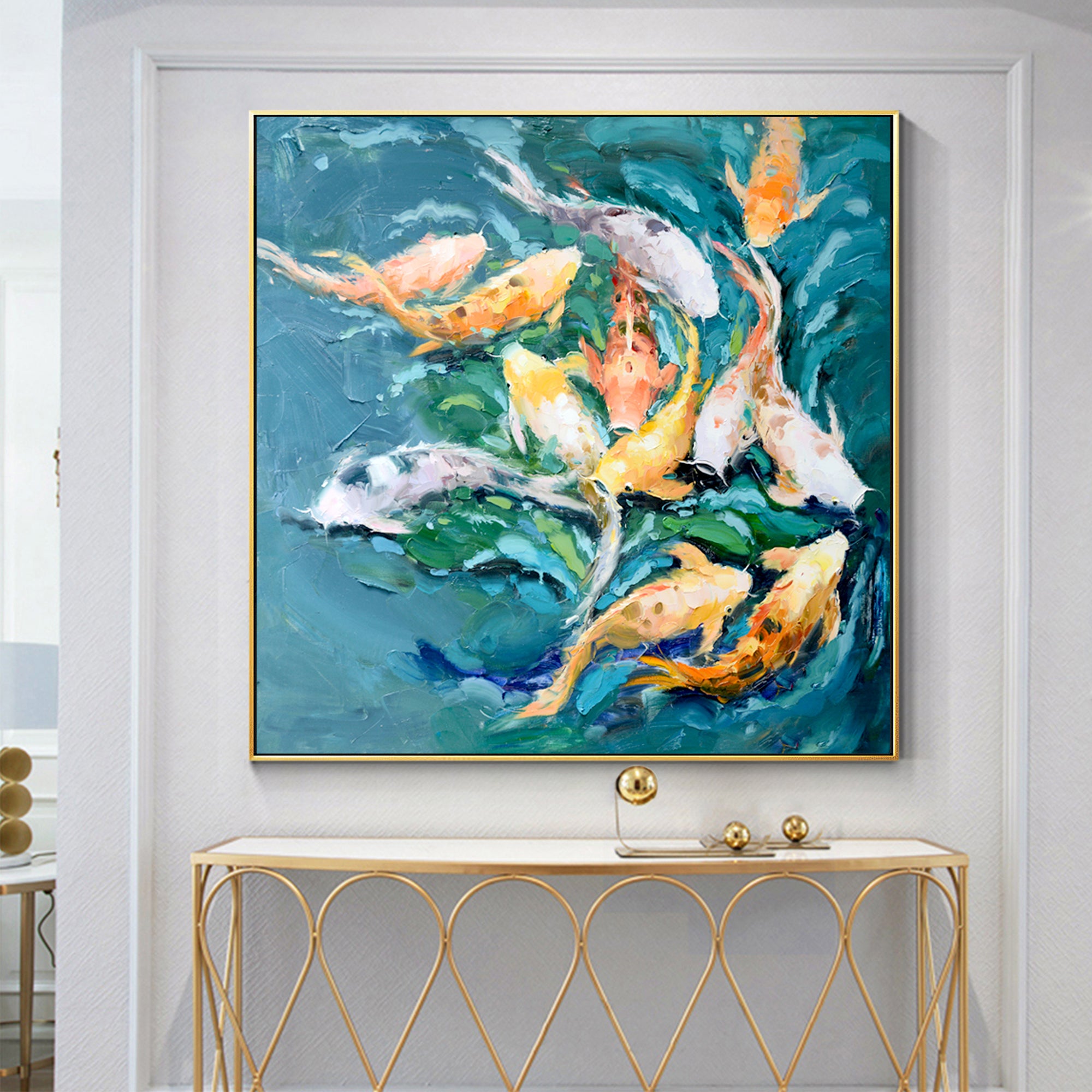 Buntes Feng-Shui-Gemälde mit KOI-Fischen