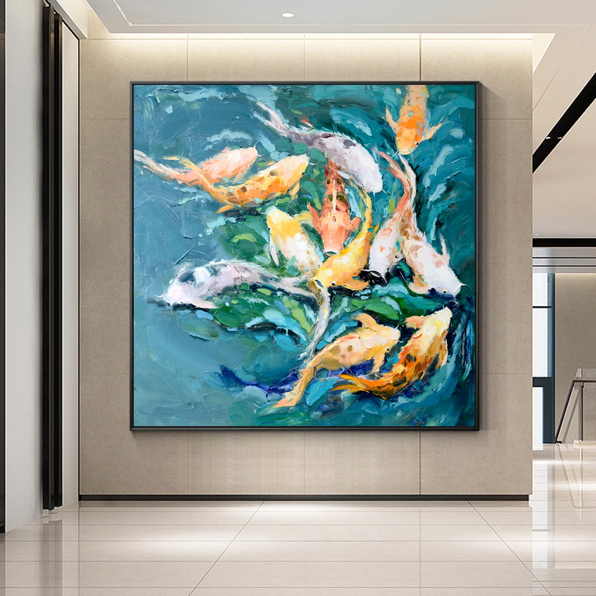 Buntes Feng-Shui-Gemälde mit KOI-Fischen
