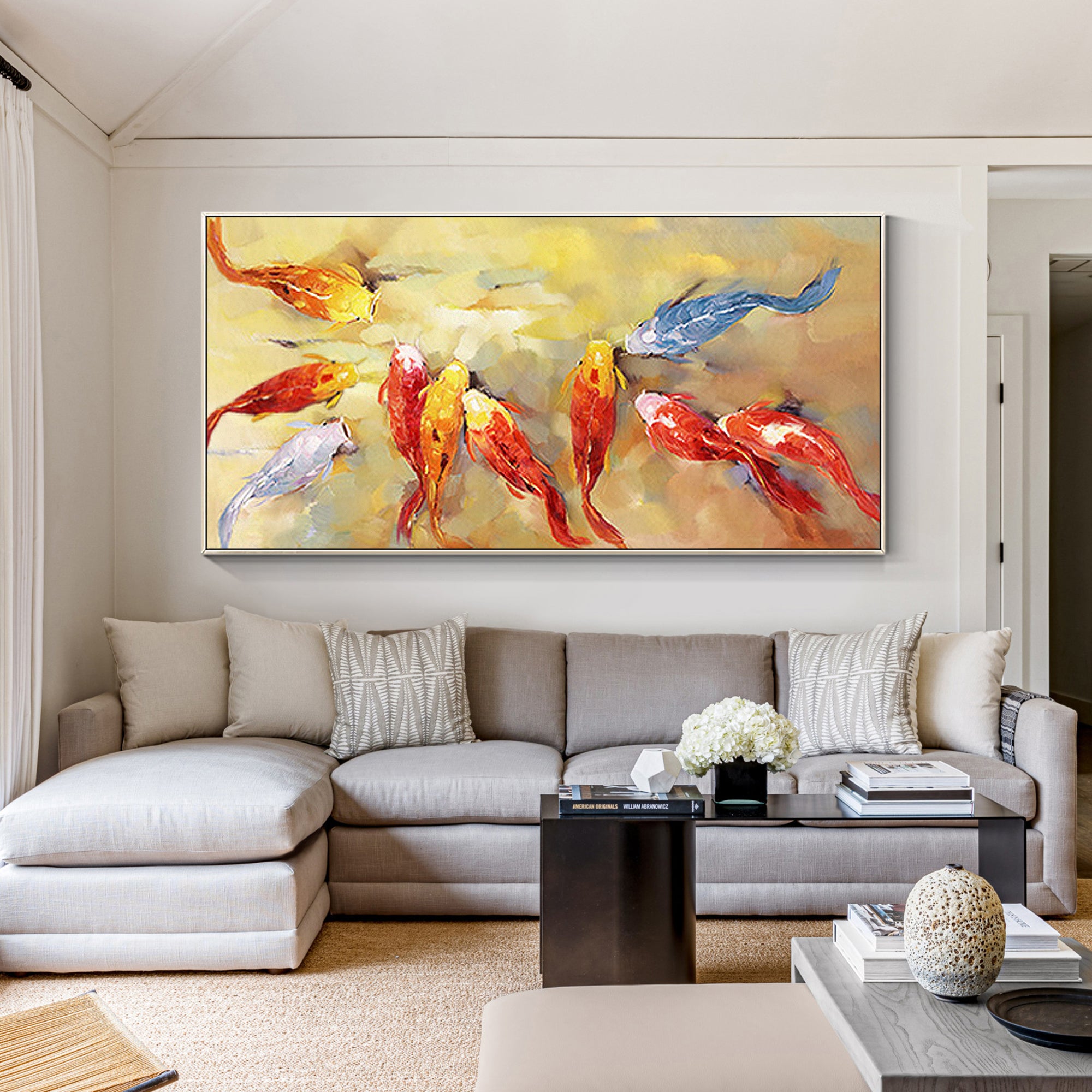 9 bunte Koi-Fische Feng Shui-Gemälde