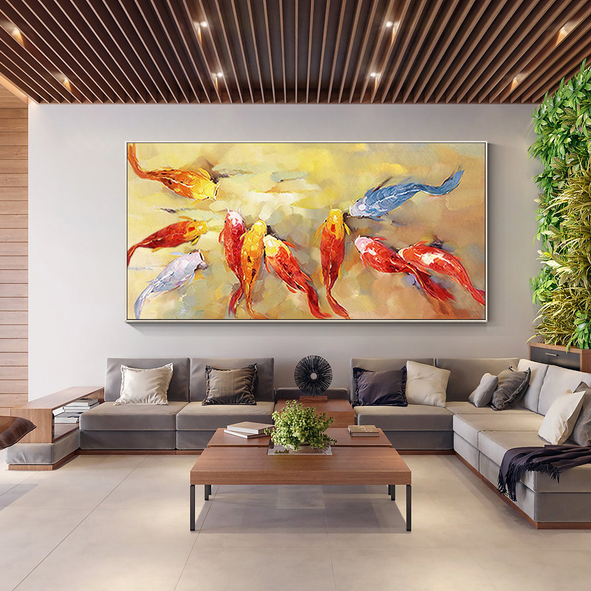 9 bunte Koi-Fische Feng Shui-Gemälde