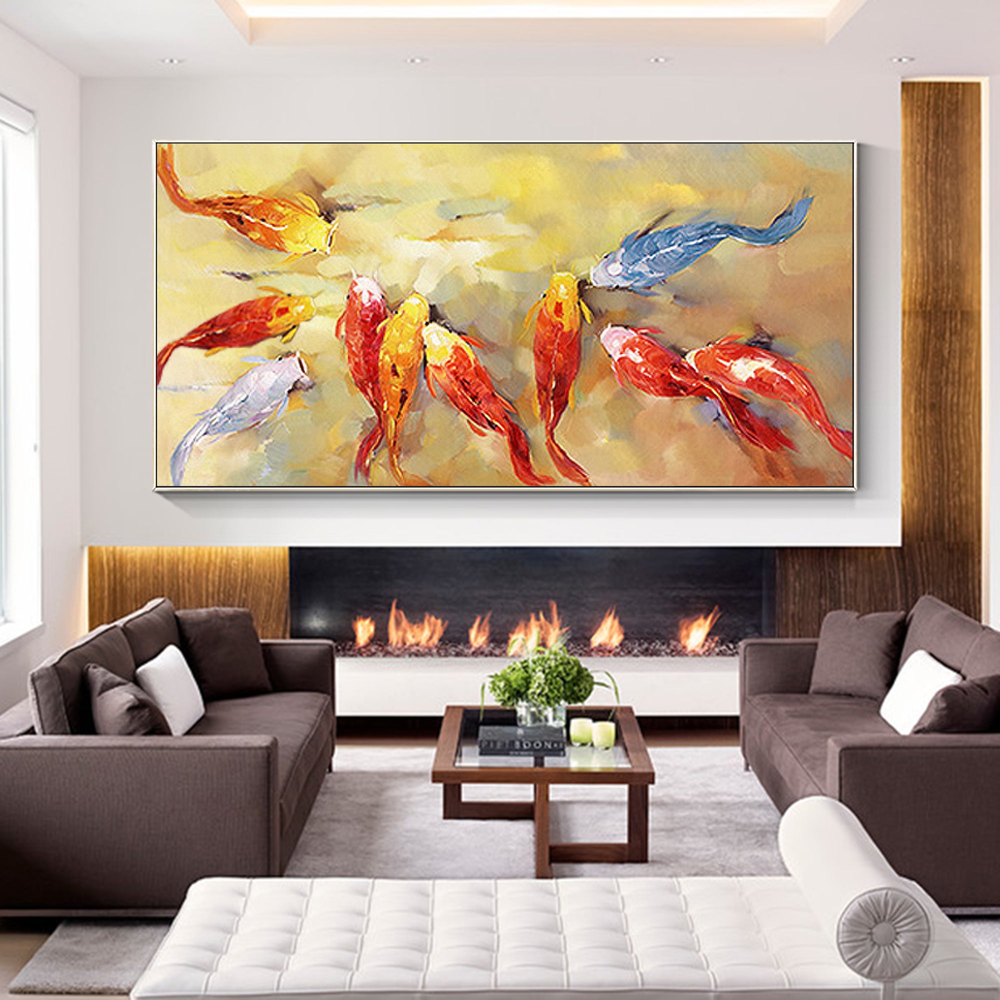 9 bunte Koi-Fische Feng Shui-Gemälde