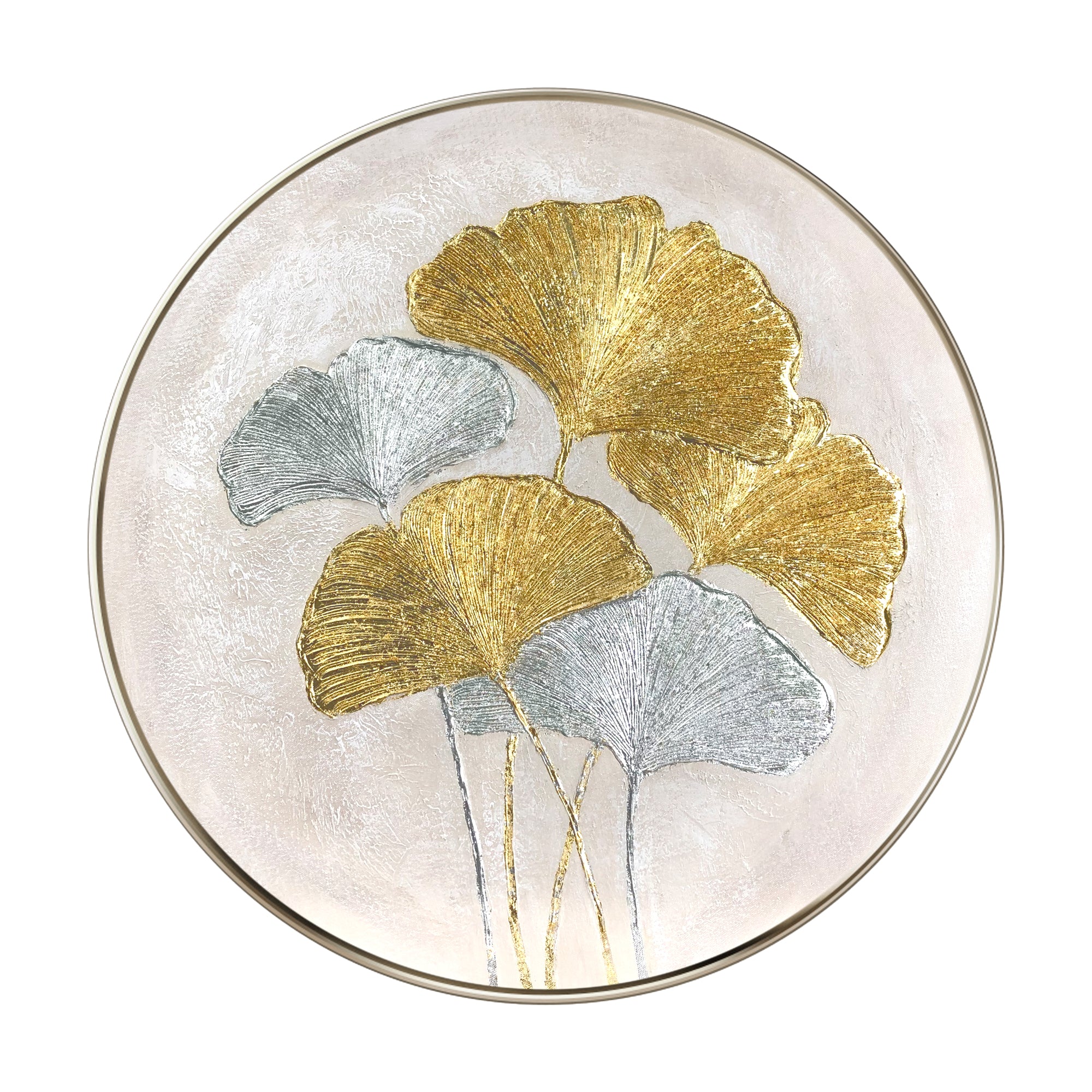 Ginkgo Blätter Malerei Gold Silber Folie Runde Wandkunst