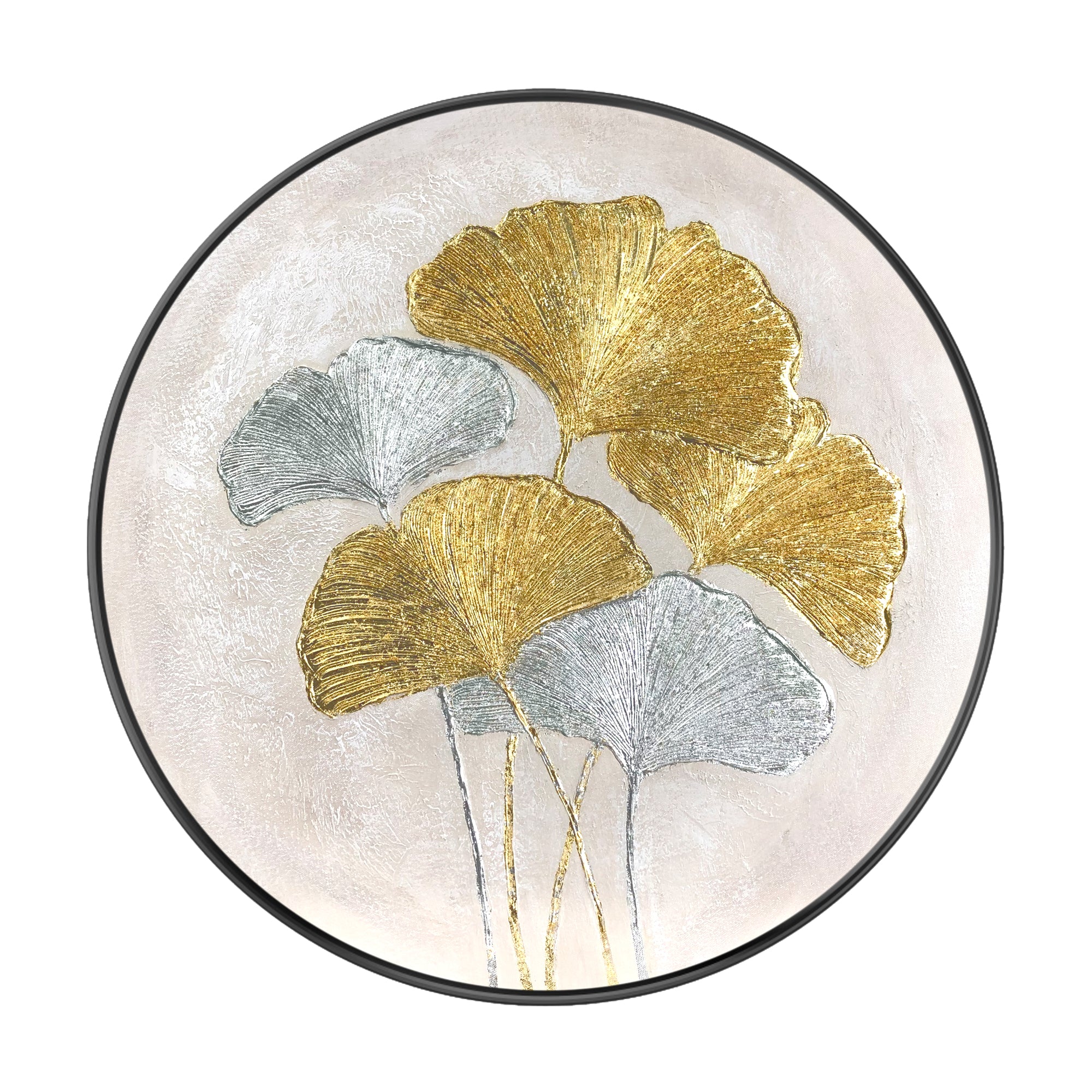 Ginkgo Blätter Malerei Gold Silber Folie Runde Wandkunst