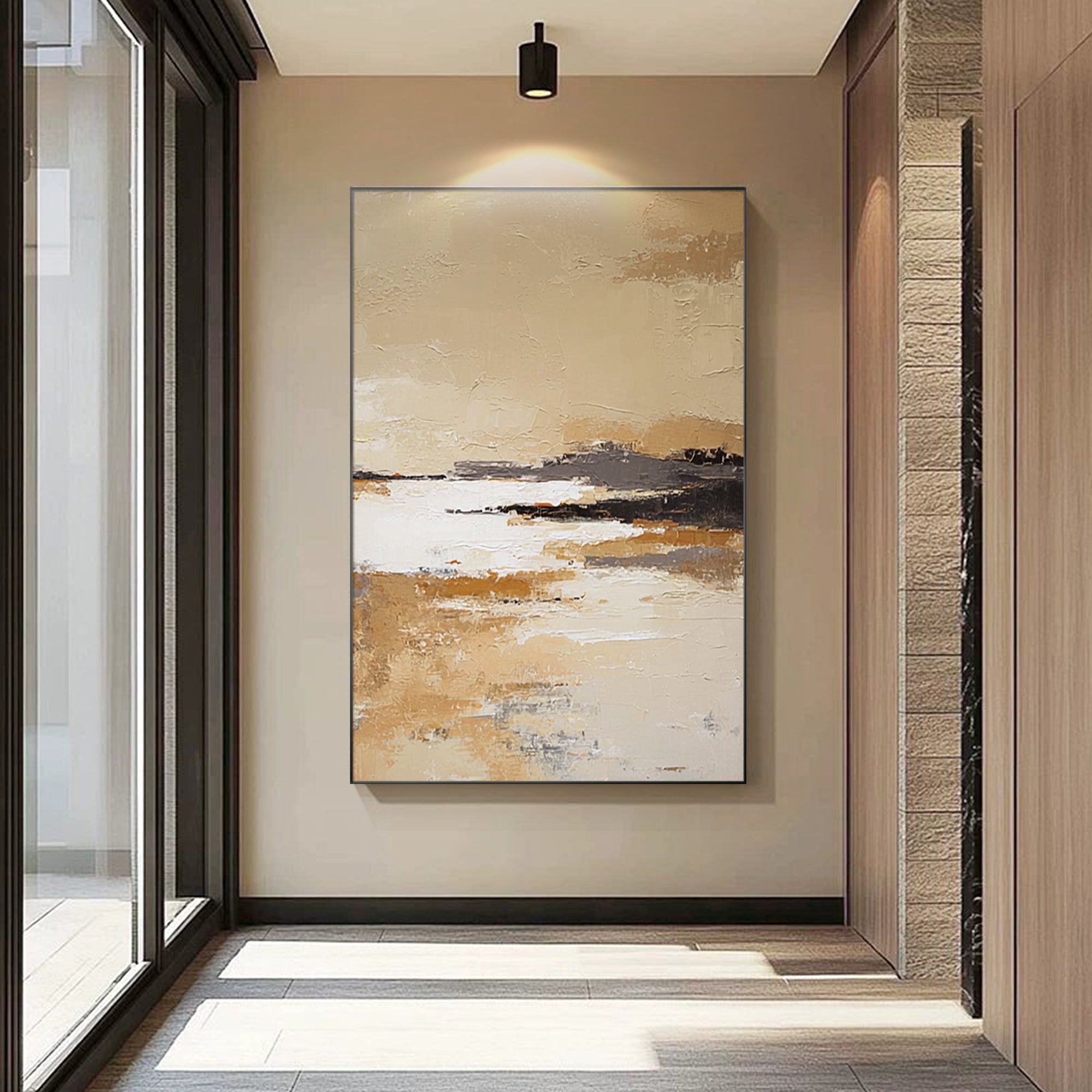 neutral canvas wall art above bed in modern bedroom decor