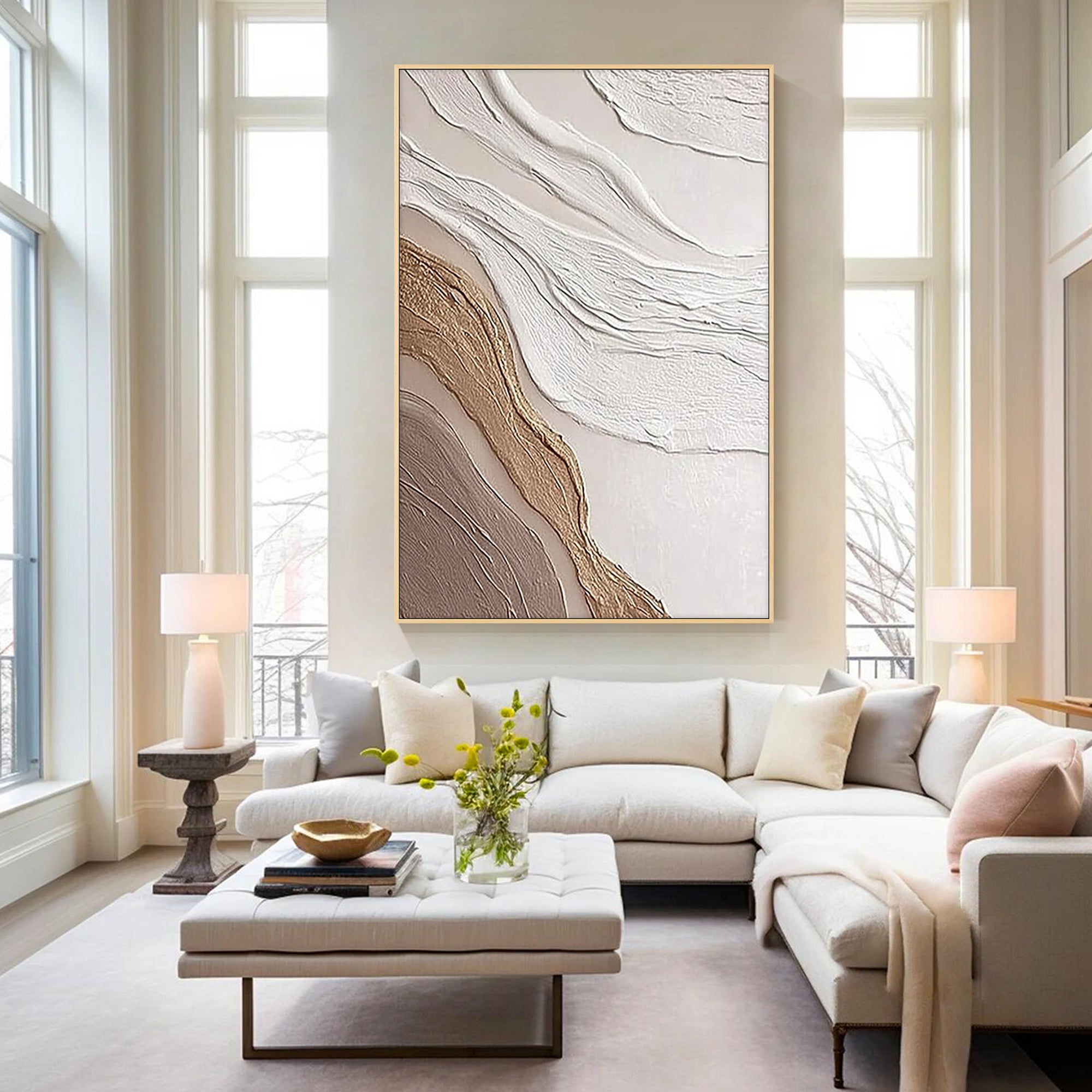 modern organic wall art with layered texture in living space