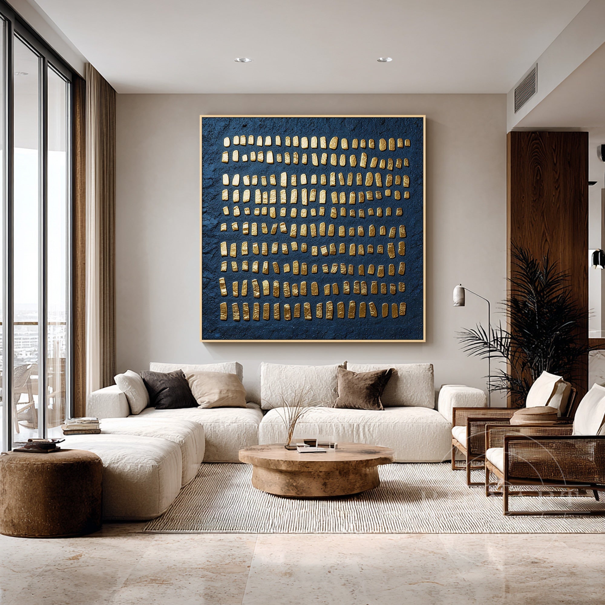 Luxury navy blue canvas painting for living room wall
