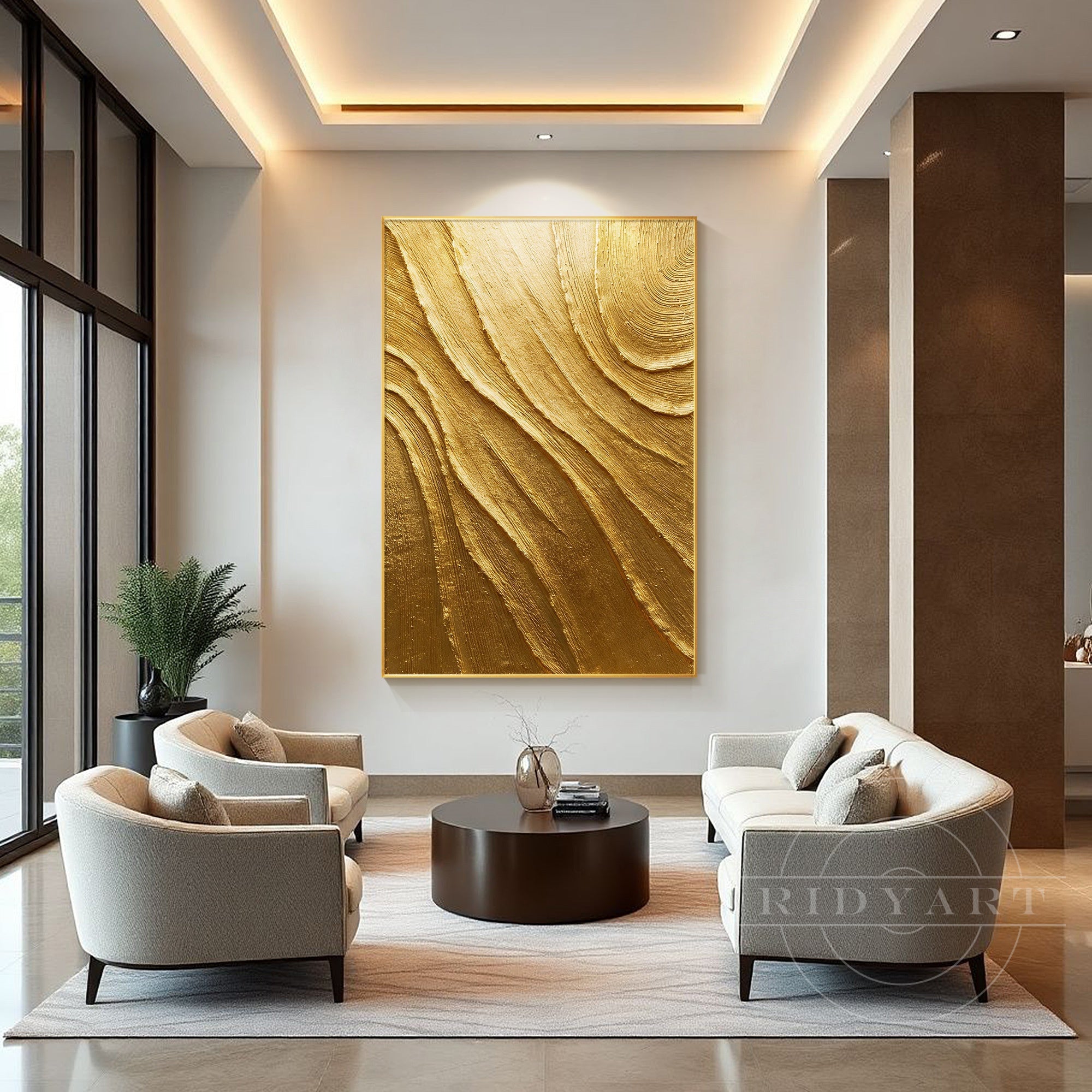 Hand painted 3D heavy texture gold canvas art
