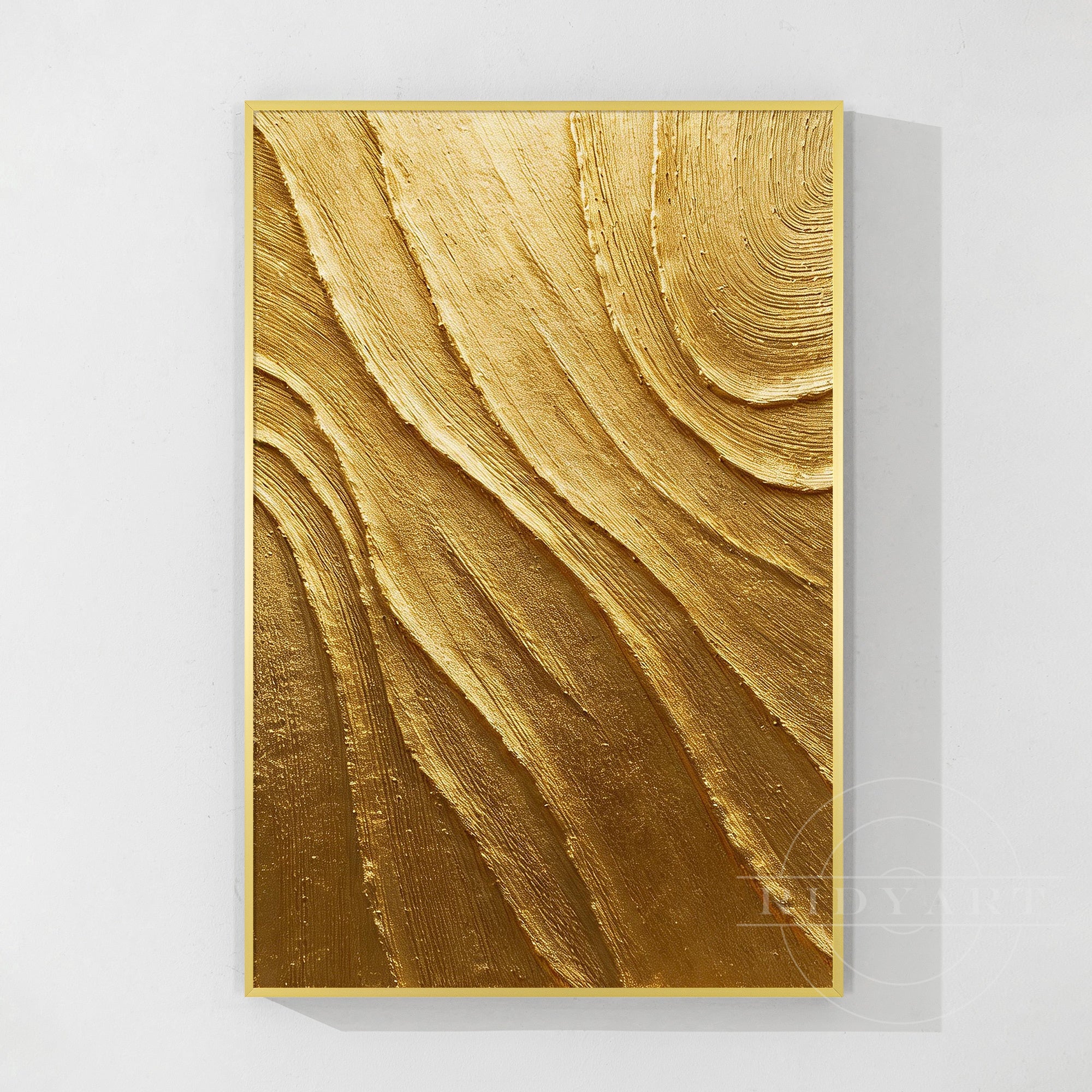 Gold textured abstract wall art in floater frame