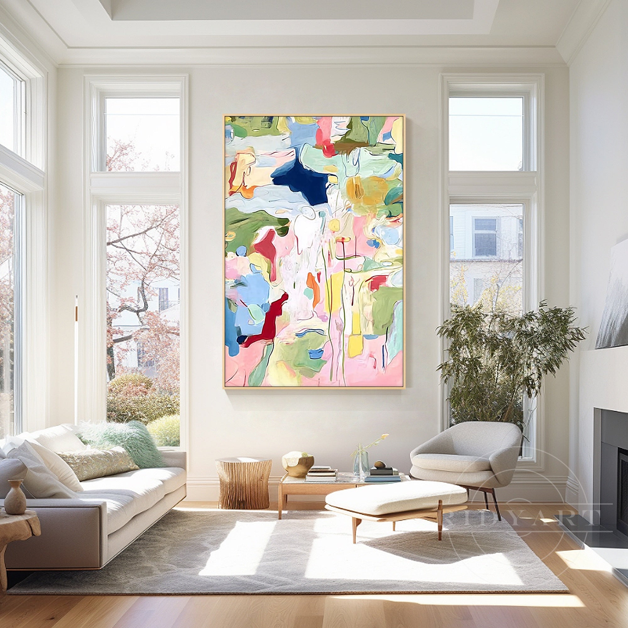 Modern abstract painting with pastel colors