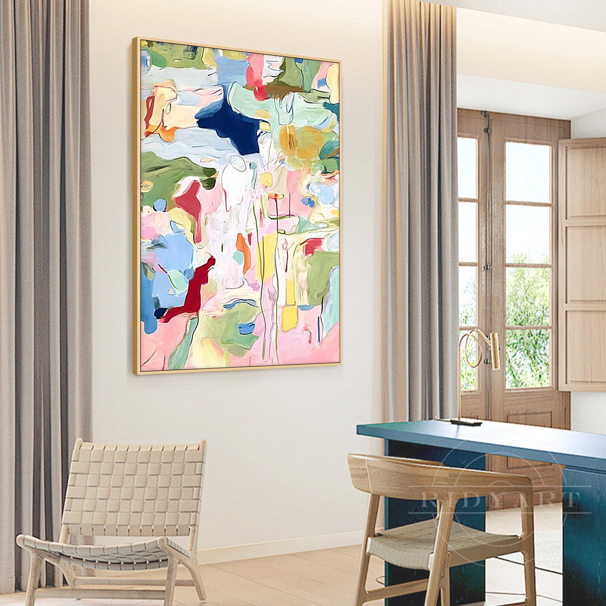 Contemporary abstract canvas painting with brush texture