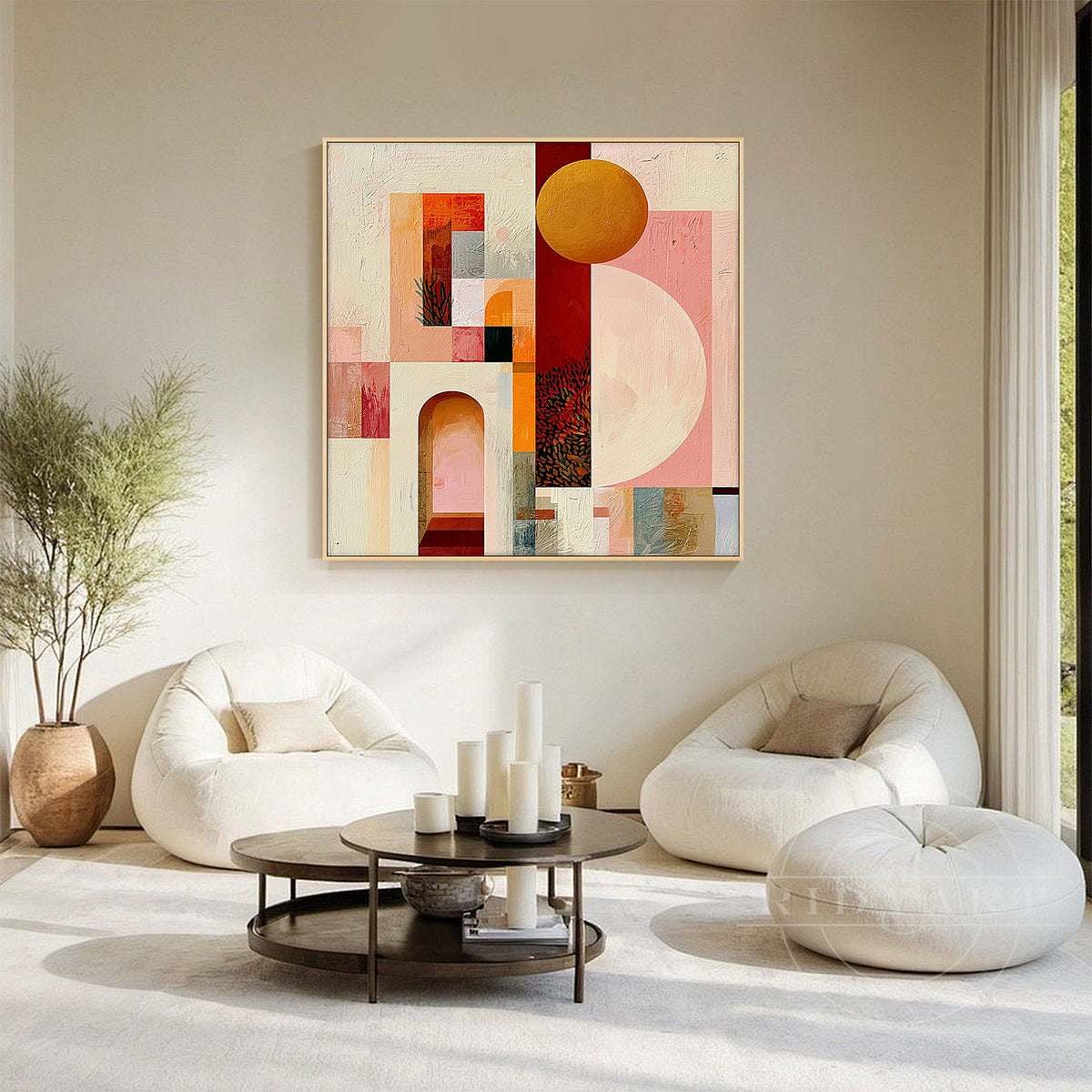 Hand painted terracotta abstract wall decor.
