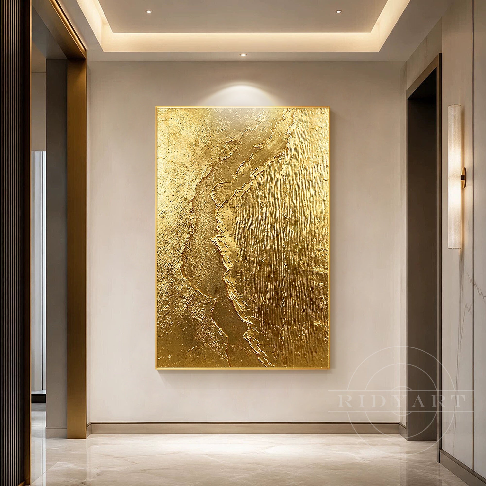 Gold abstract art with flowing texture
