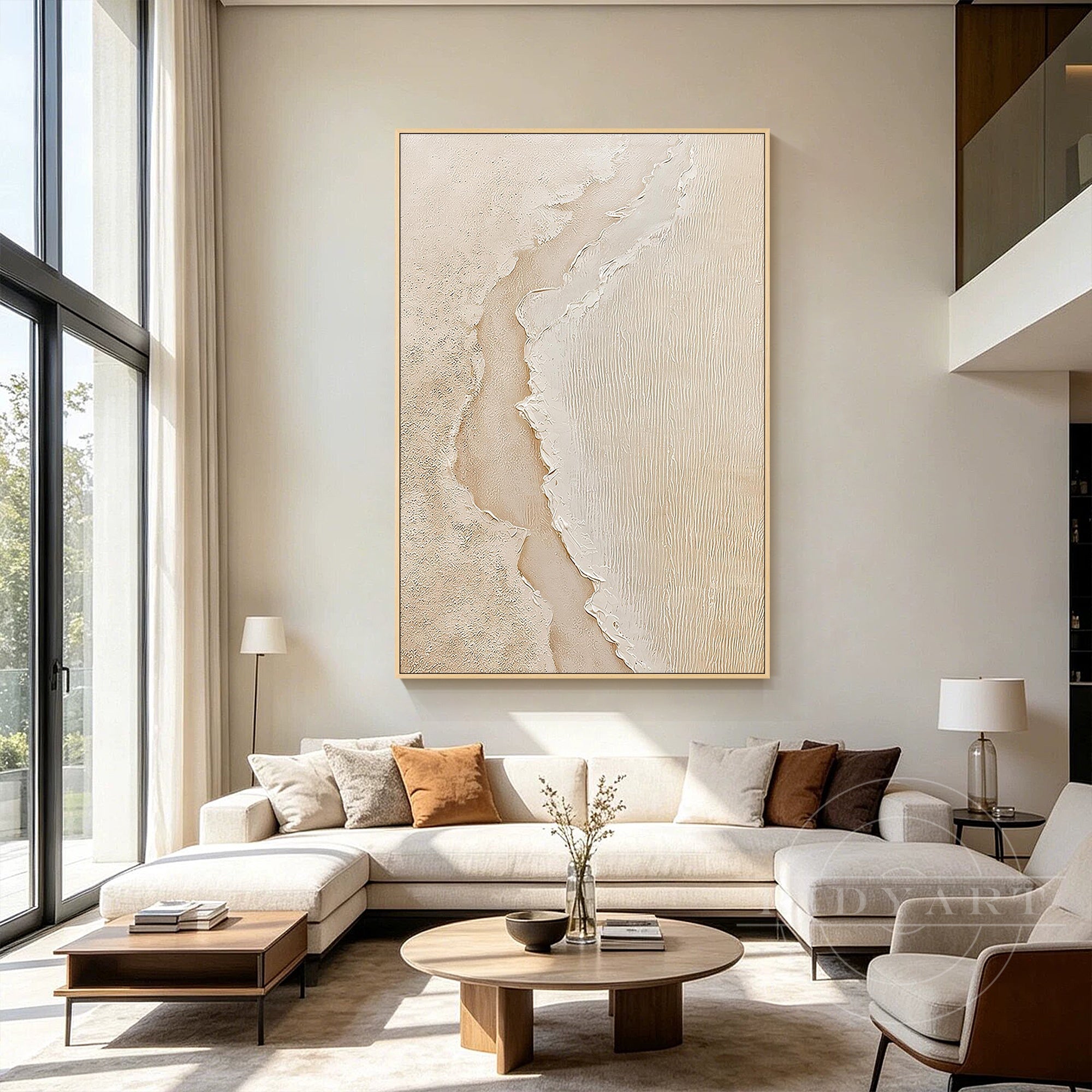 Soft neutral coastal abstract art
