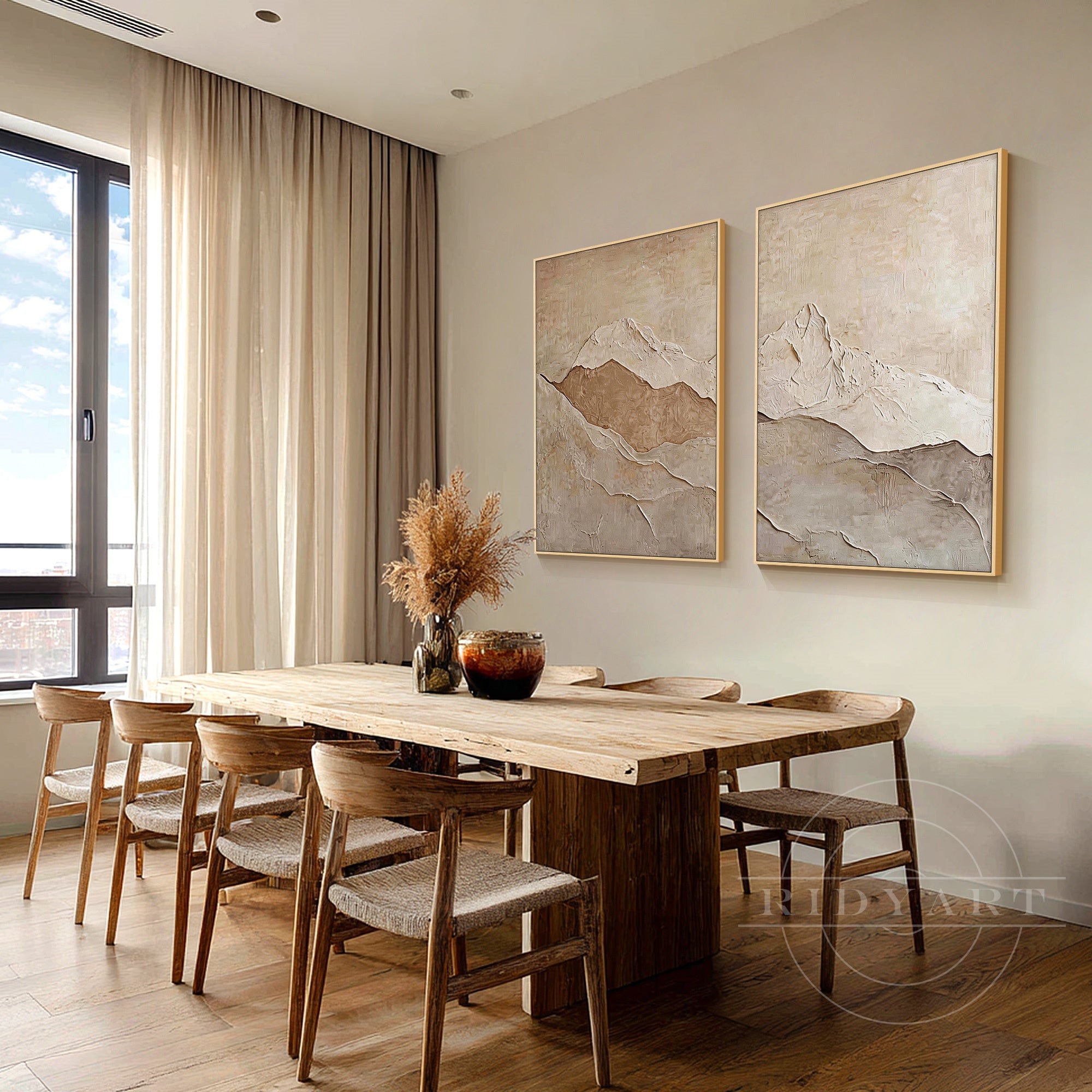 Set of 2 minimalist 3D mountain wall art.