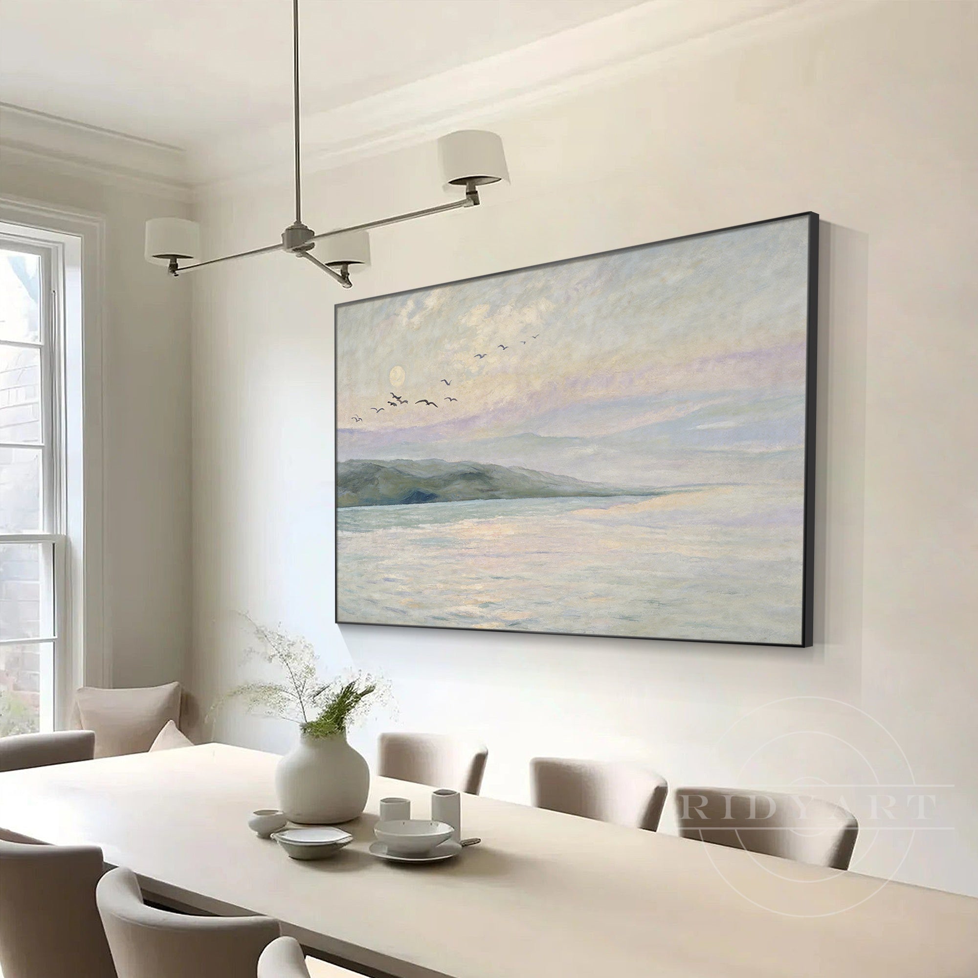 Soft ocean landscape artwork on white wall