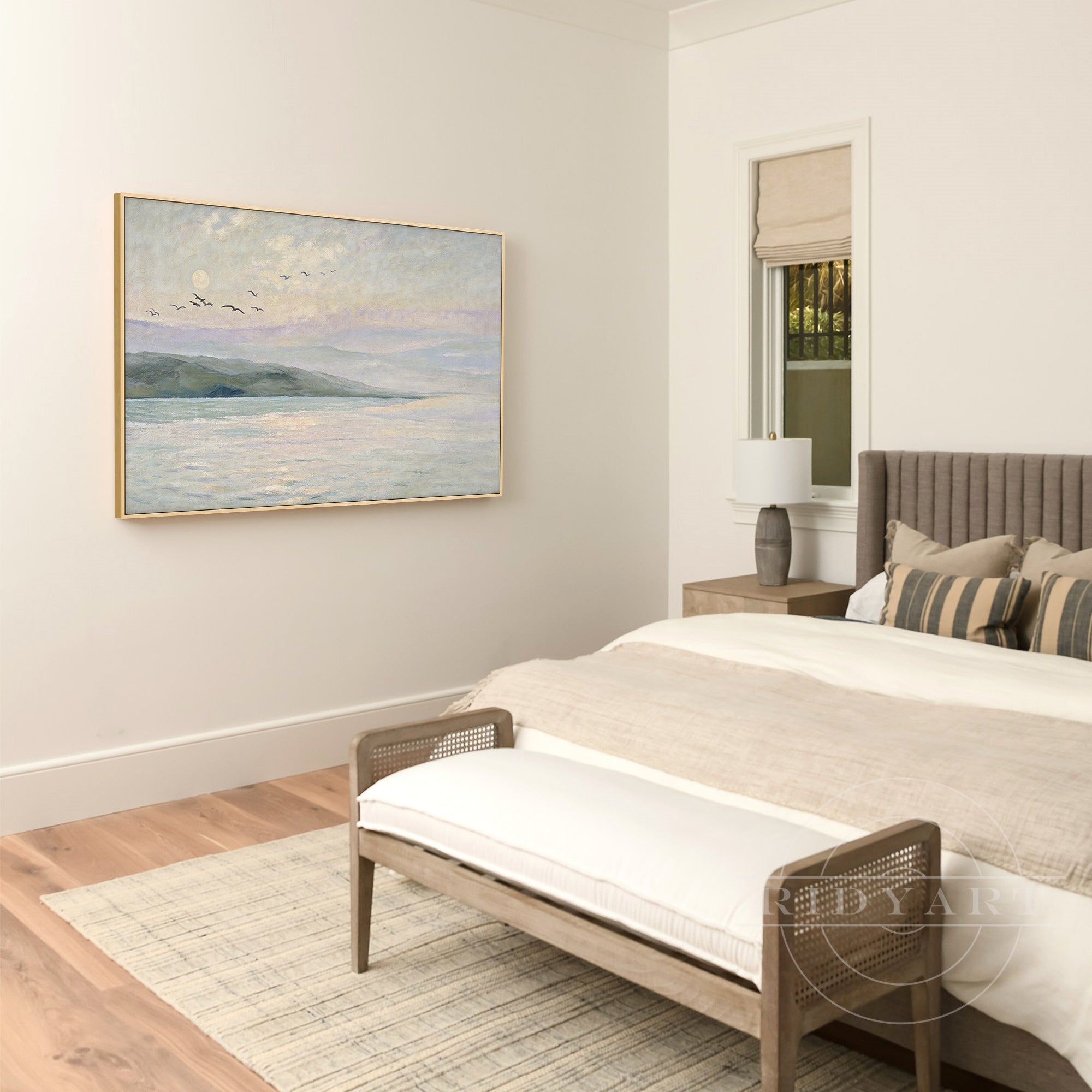 Hand painted seascape canvas in bedroom