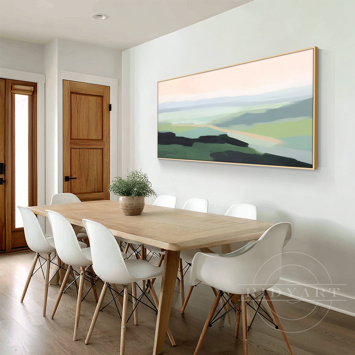 Horizontal mountain landscape wall art for bedroom headboard.