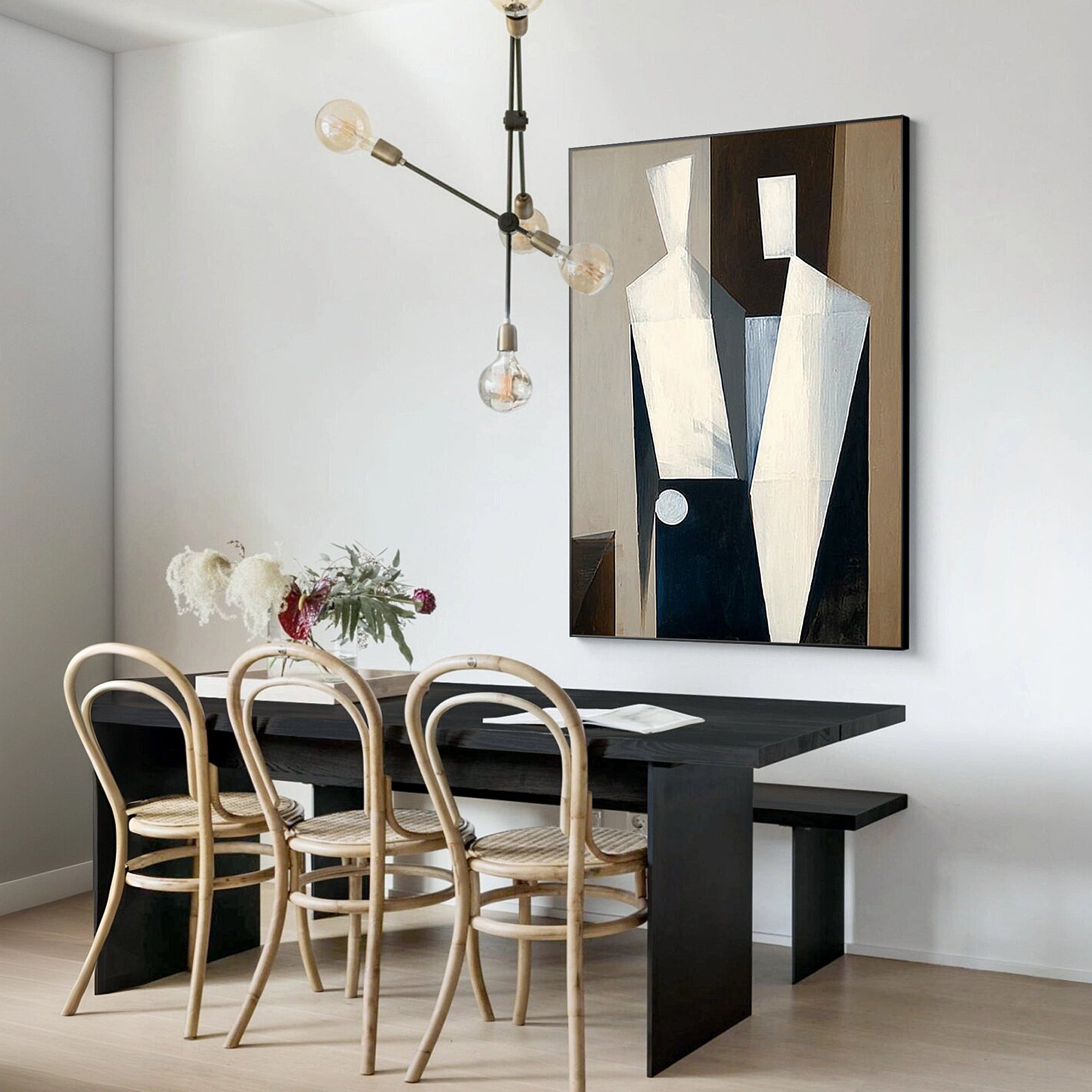 modern abstract wall art in stylish home office study space