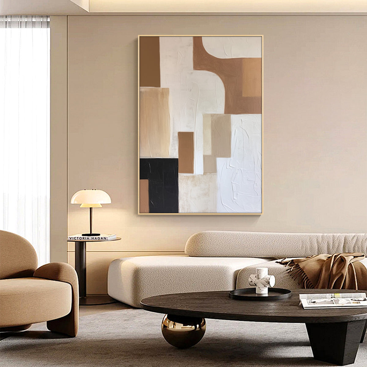 Wabi Sabi Black & Brown Abstract Wall Art – Minimalist Large Canvas