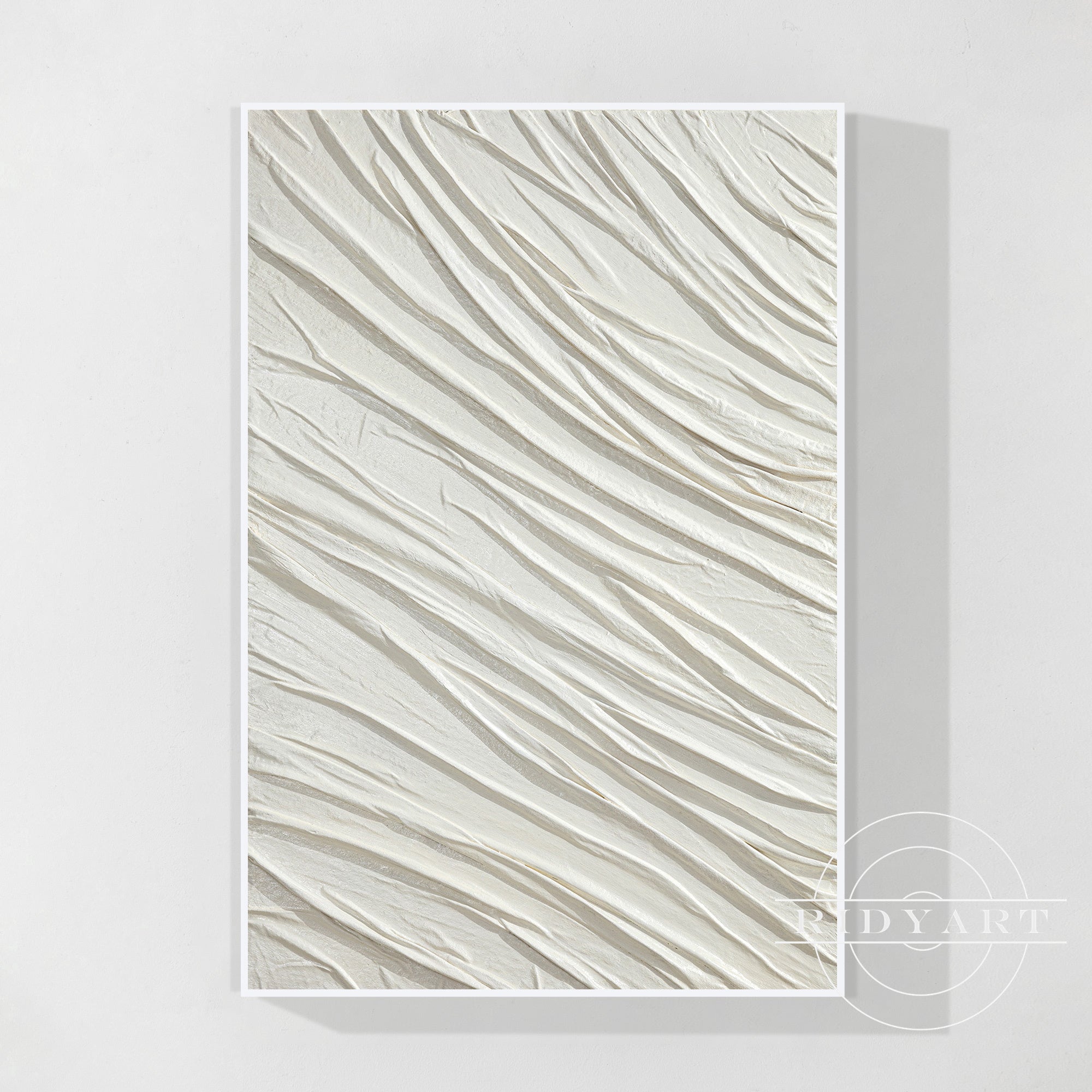 Minimalistische witte gestructureerde muurkunst - Golvend impasto schilderij