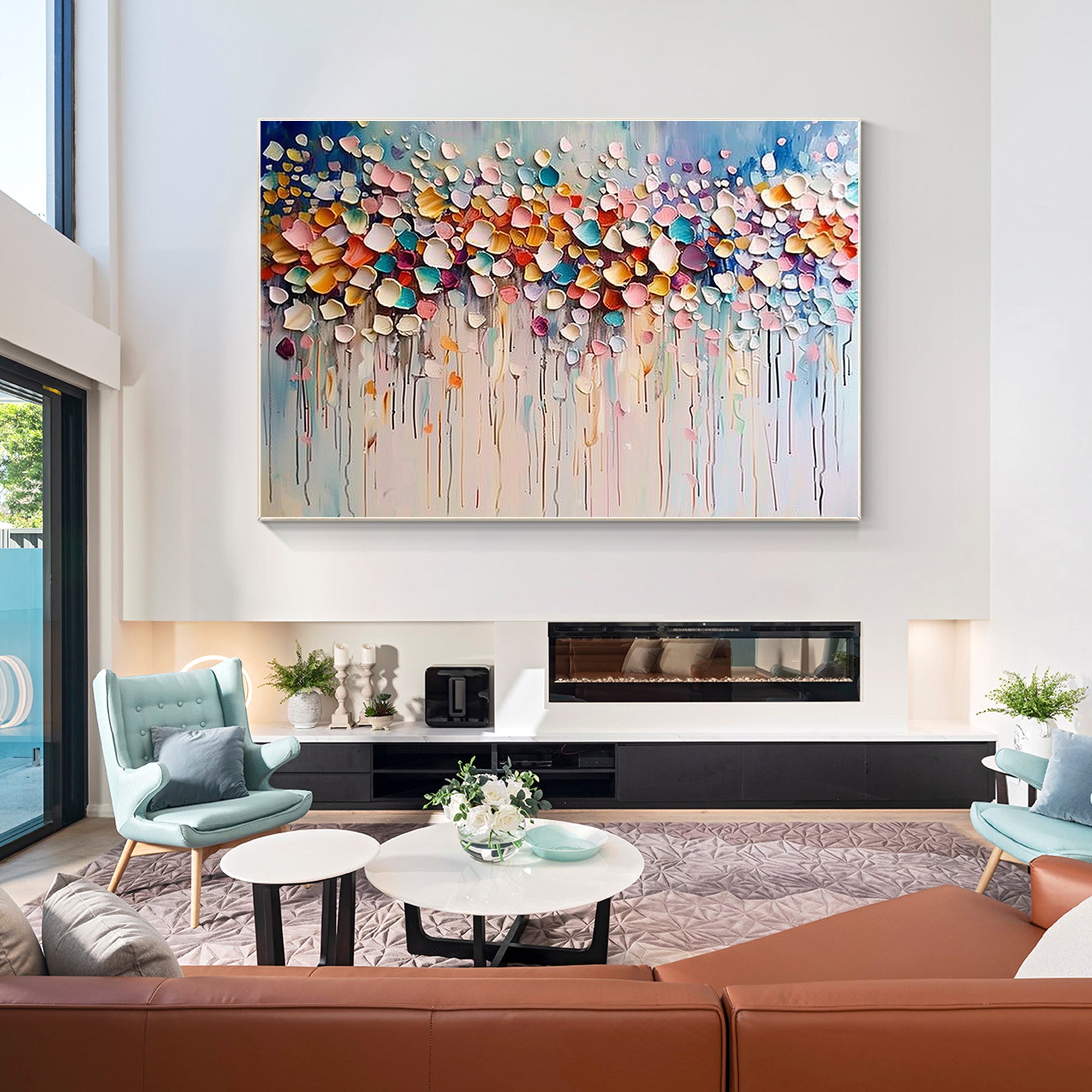 Colorful 3D textured wildflower painting on canvas.