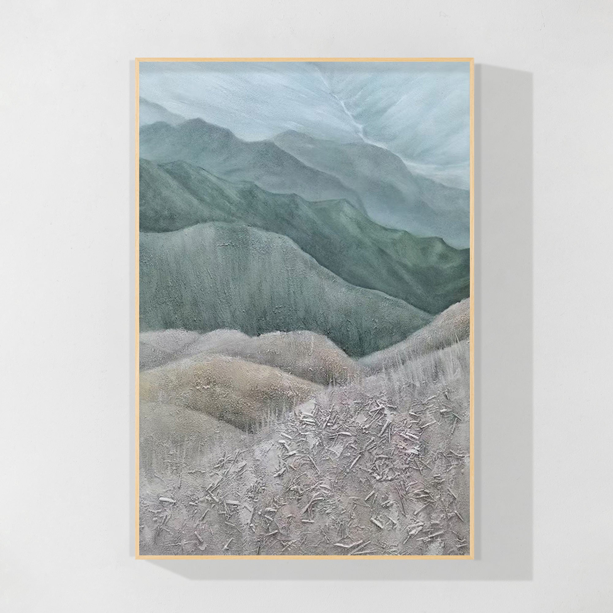 Gray Green Mountains Textured Vertical Wall Art