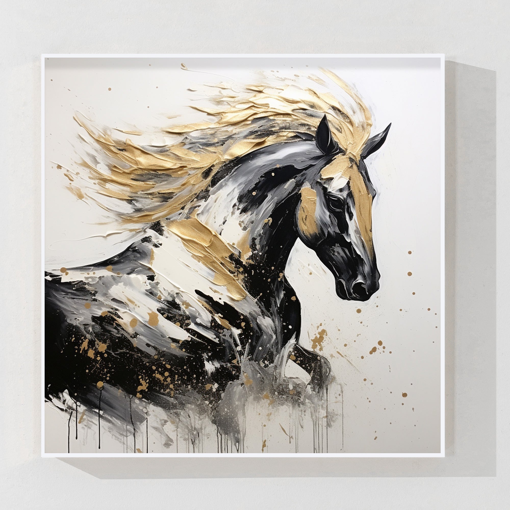 Strukturgemälde „Laufendes Pferd“ in Schwarz und Gold, Originalleinwand