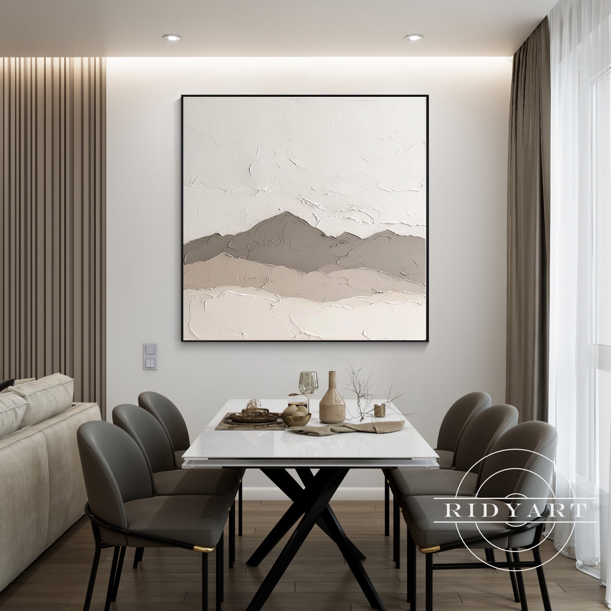 Extra large beige brown canvas painting for living room
