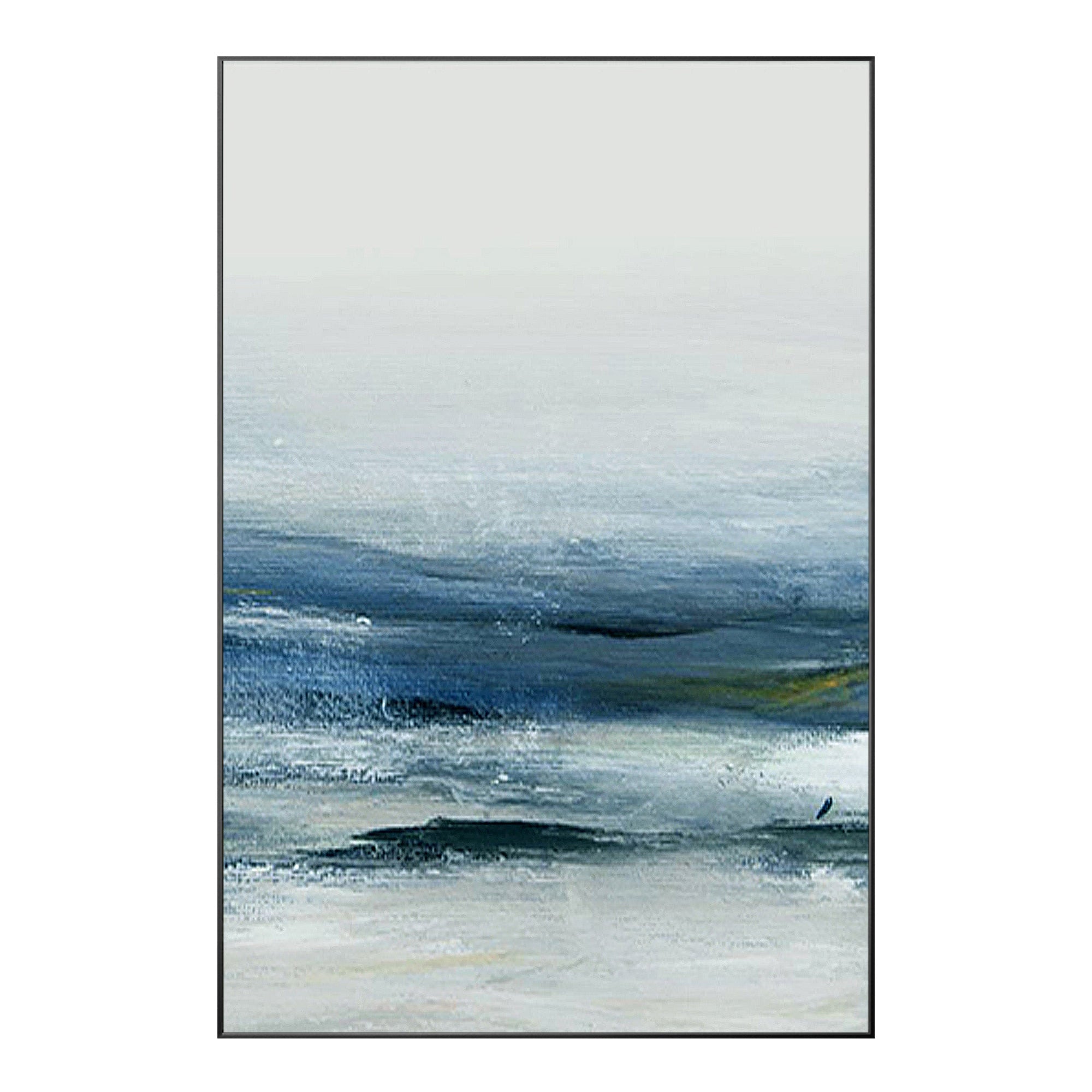 Abstract blue and gray wall art with teal coastal design