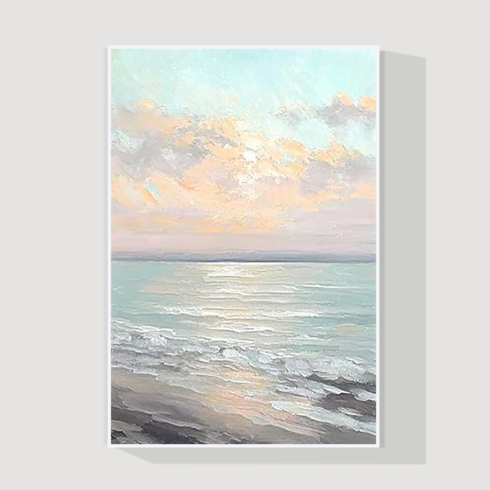 Large blue grey sunrise sea painting abstract landscape