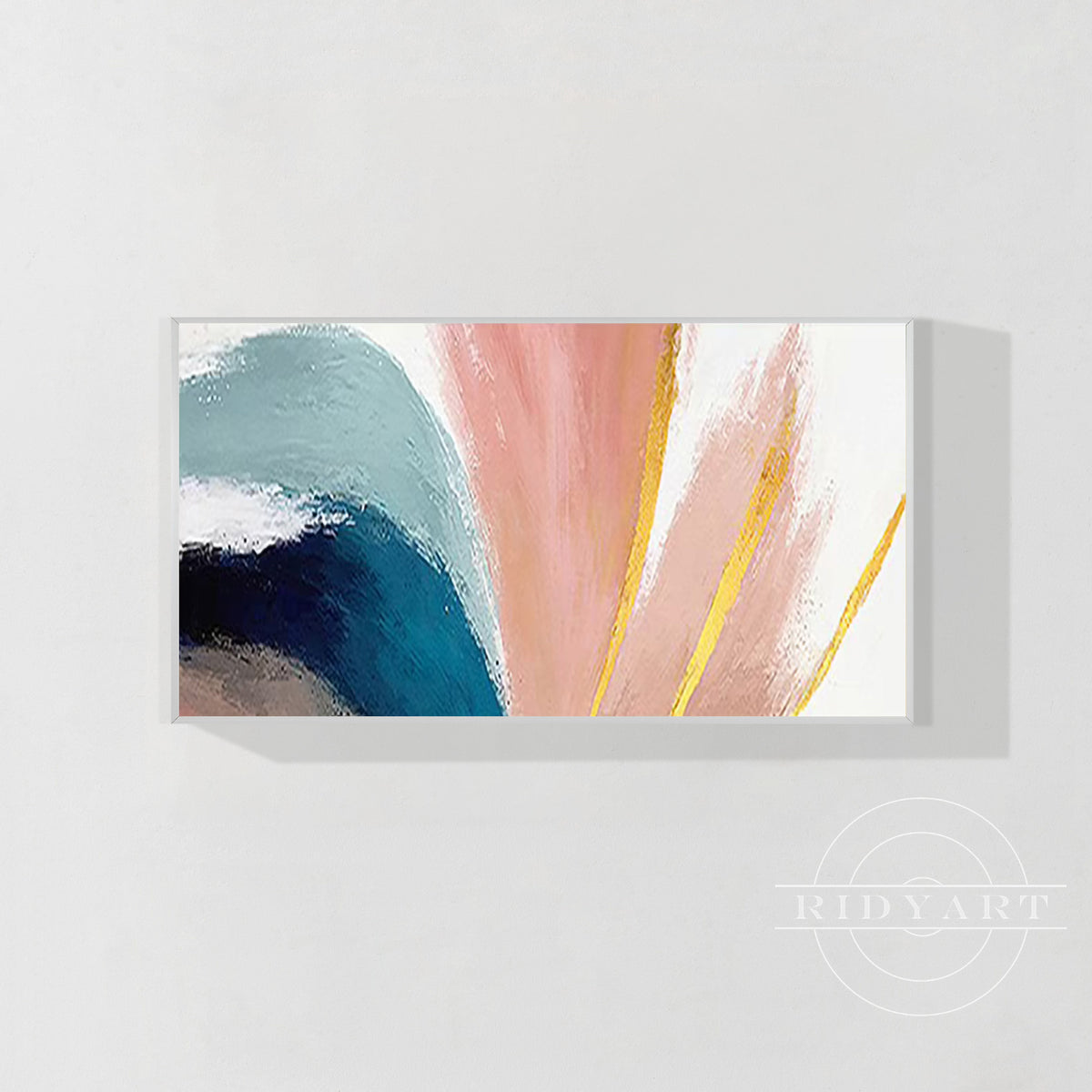 Coral Pink and Gold Abstract Painting – Large Boho Wall Art on Canvas