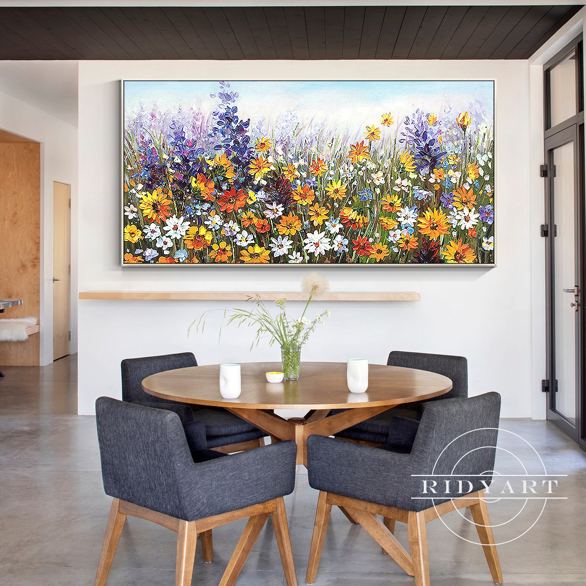 Vibrant botanical wall art with blooming flowers