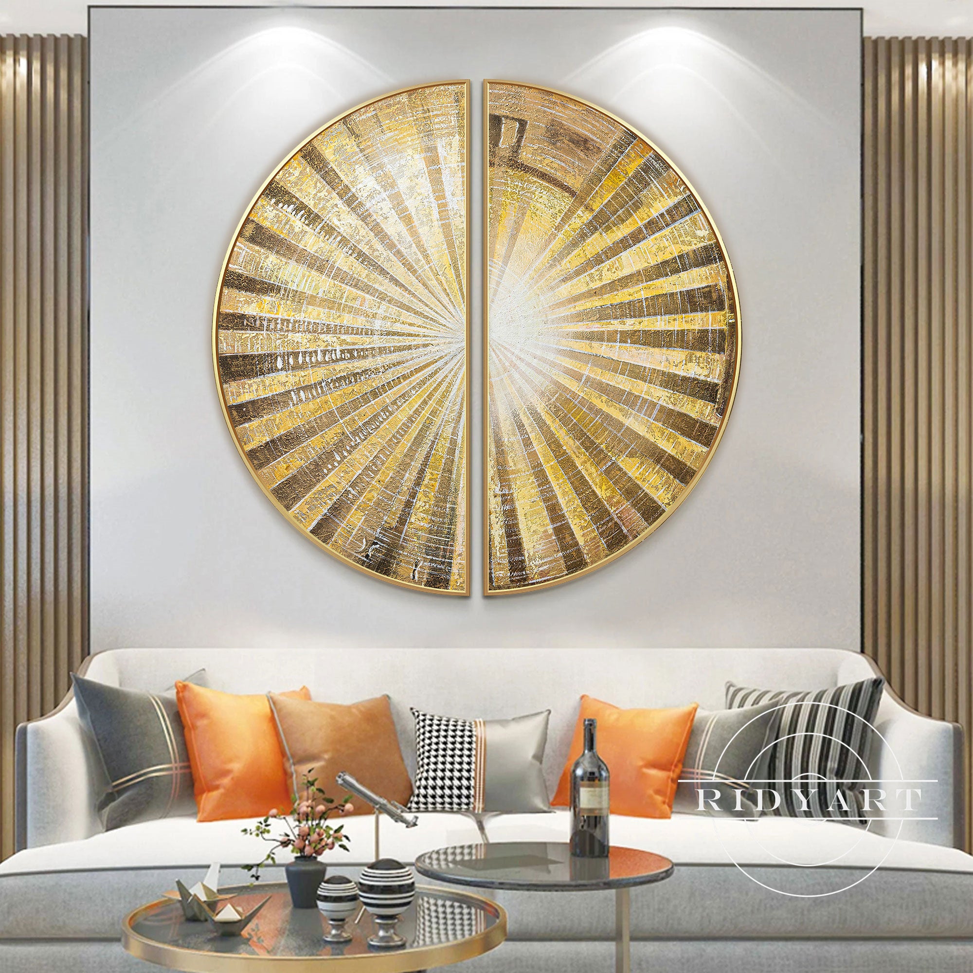 Extra large brown and gold geometric canvas art