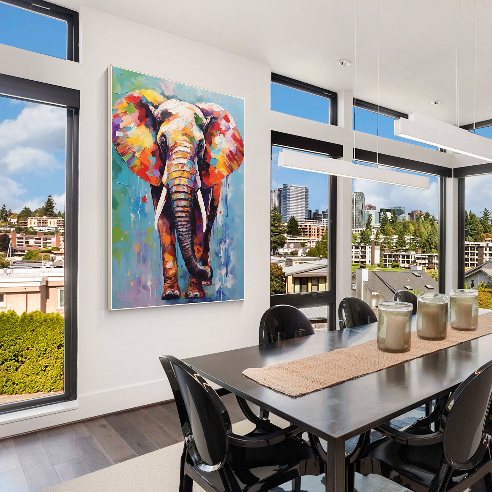 POP art elephant wall decor with palette knife texture