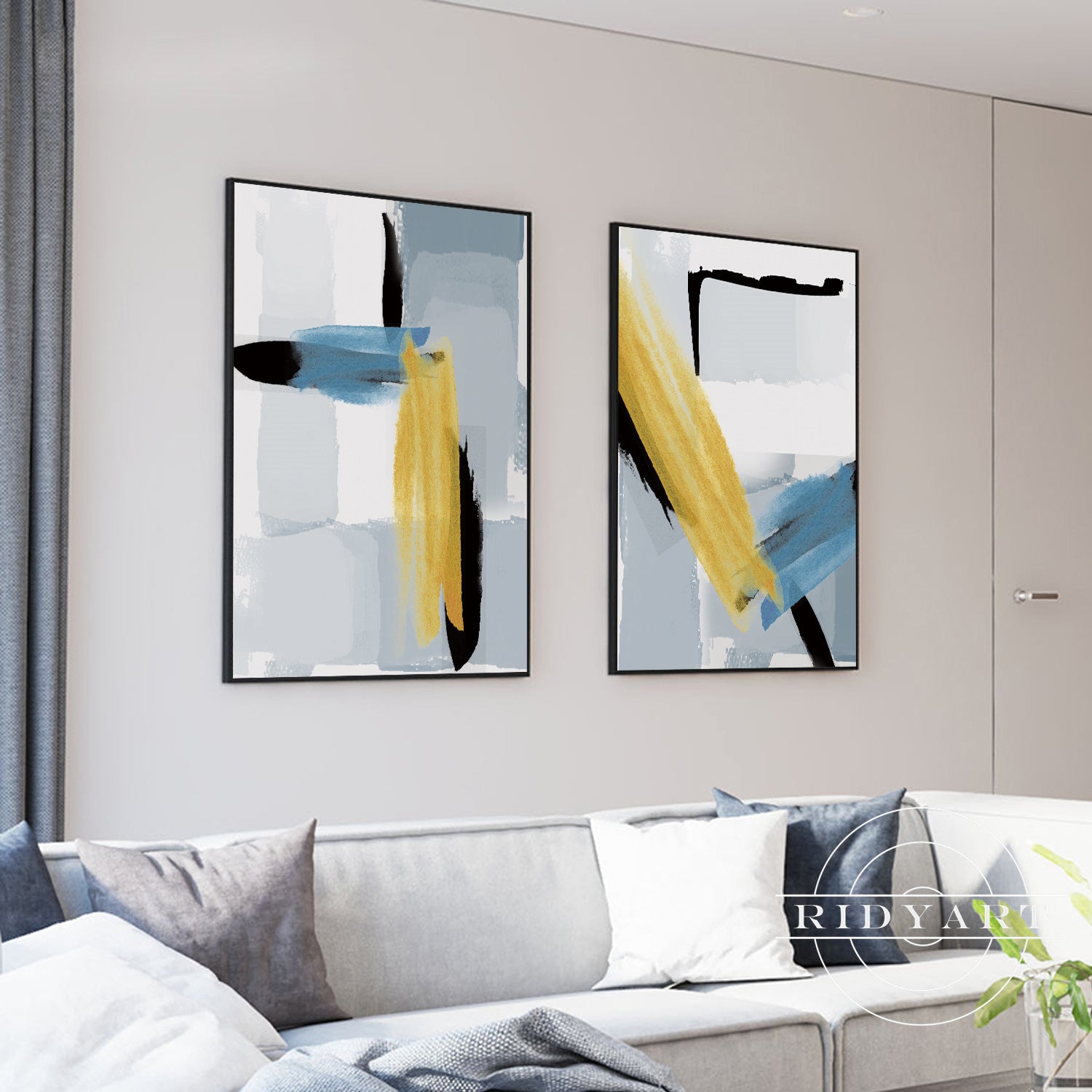 Framed geometric canvas paintings