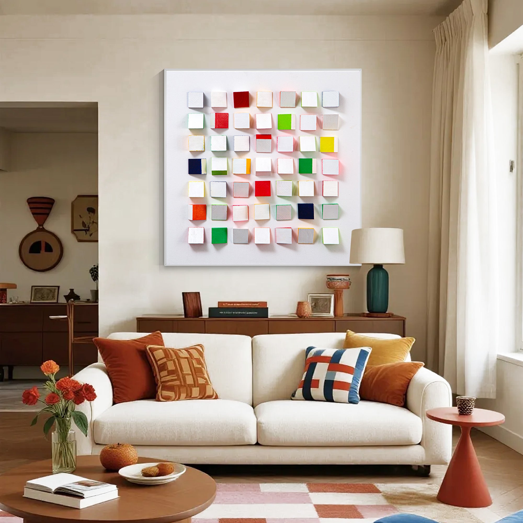 Abstract wood block painting geometric design