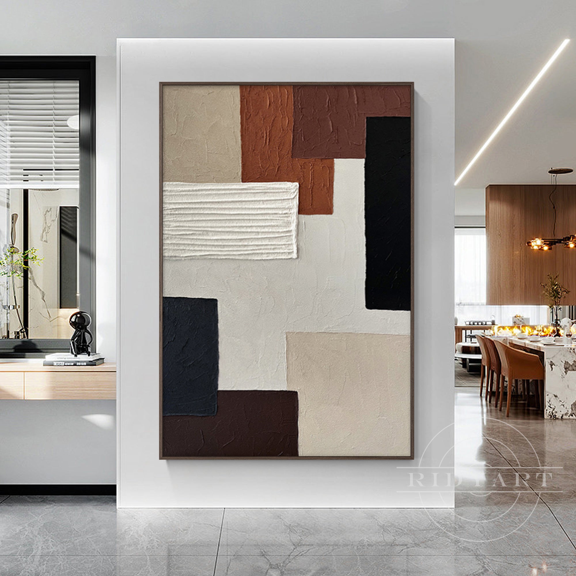 Abstract geometric hand-painted oil painting with textured layers