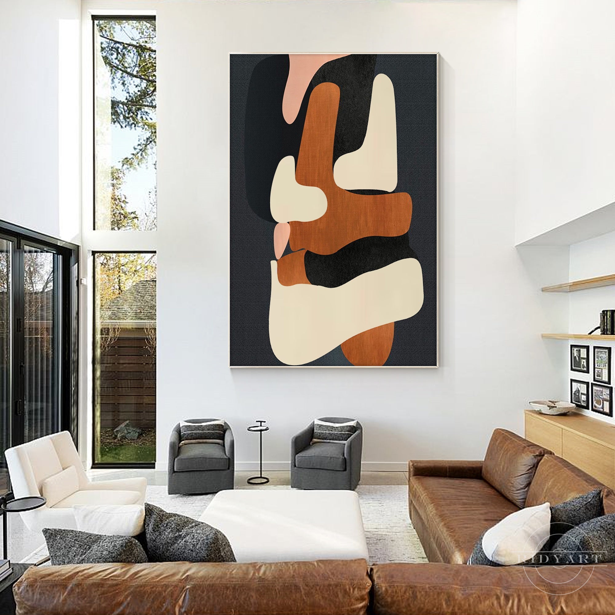 Large minimalist geometric wall art with organic shapes