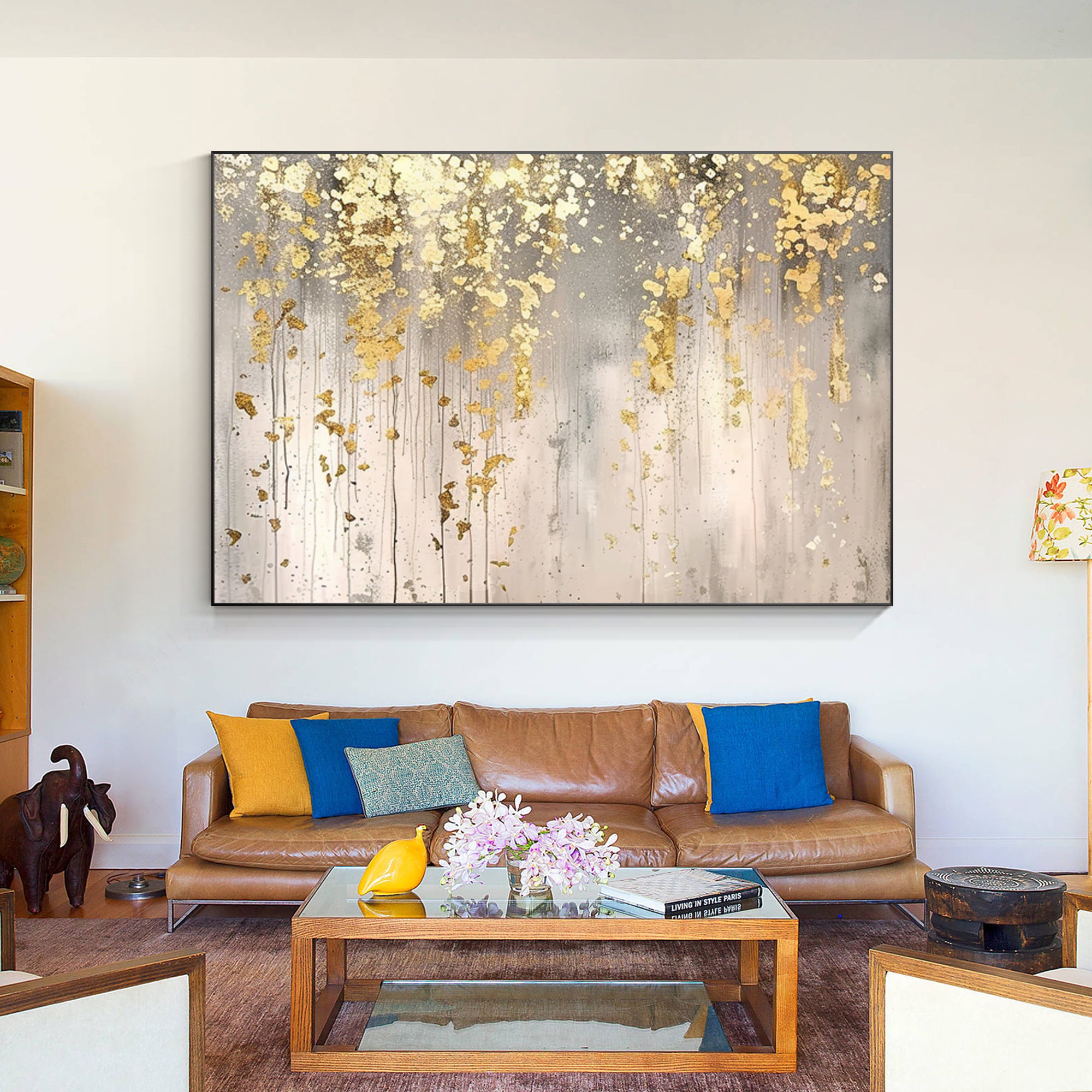 Elegant gold leaf floral wall art for a sophisticated home decor