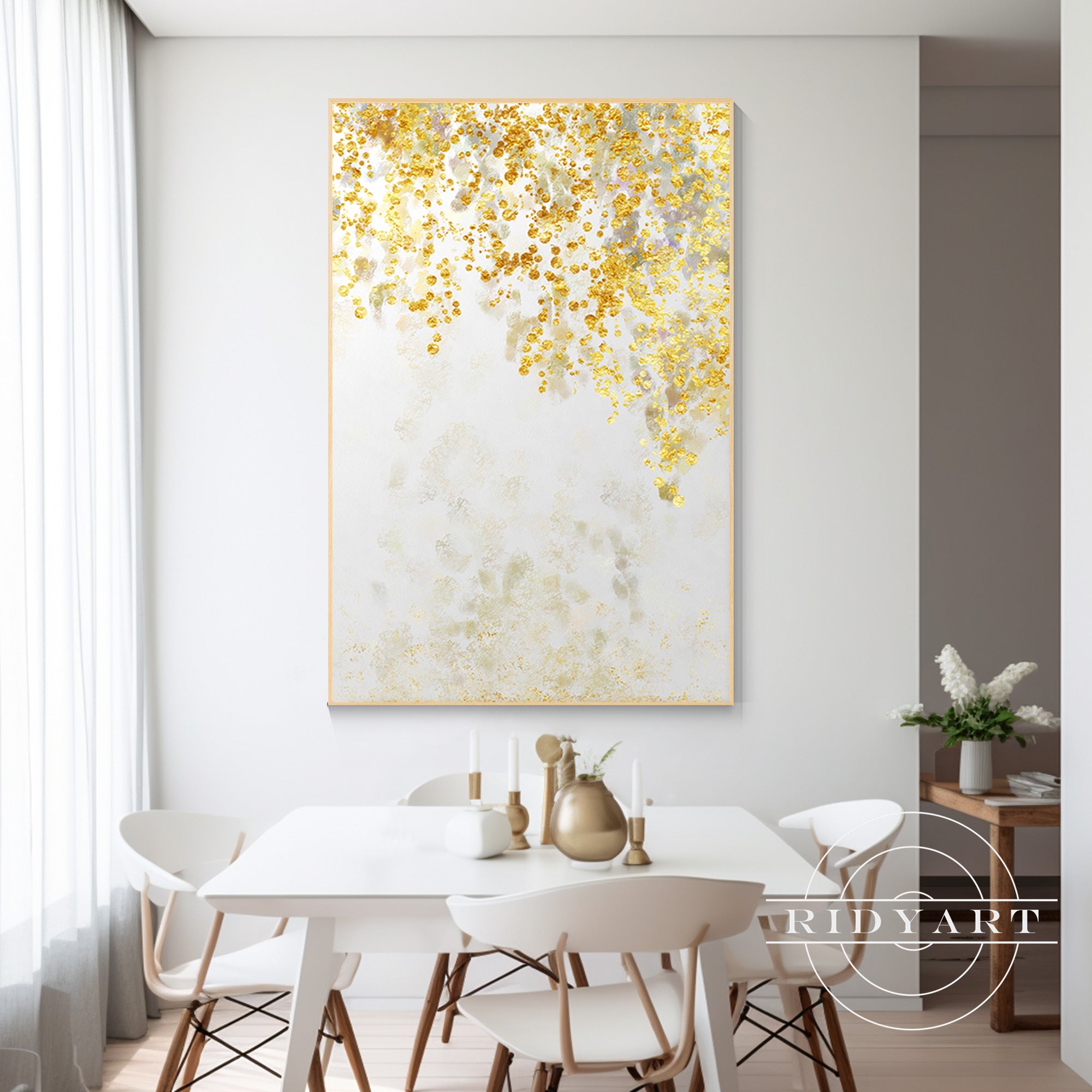 Modern gold leaf wall art for living room